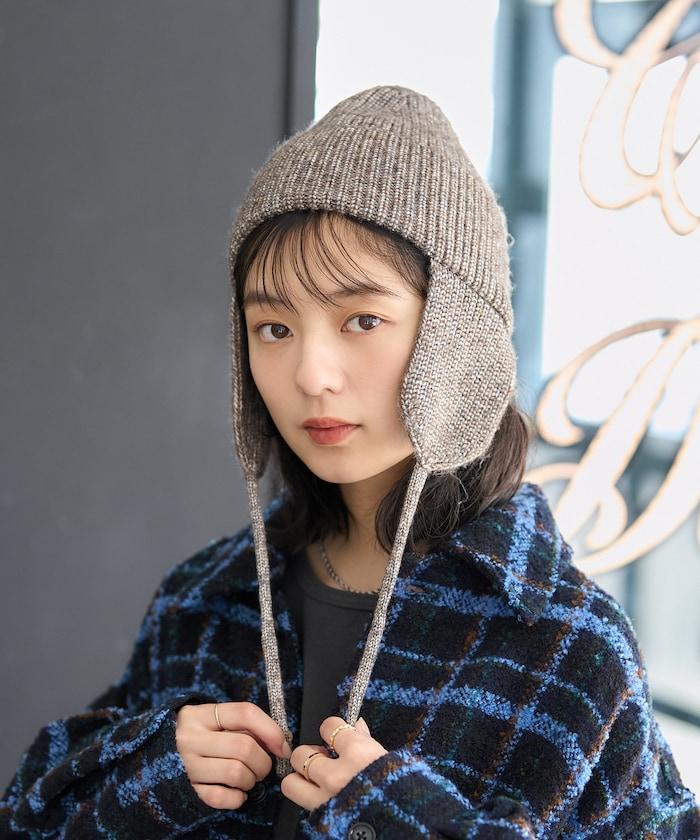 混紡紗線帶耳朵針織帽