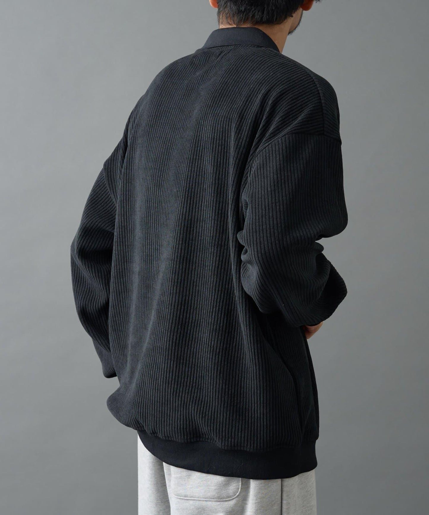 燈芯絨剪裁長袖POLO衫