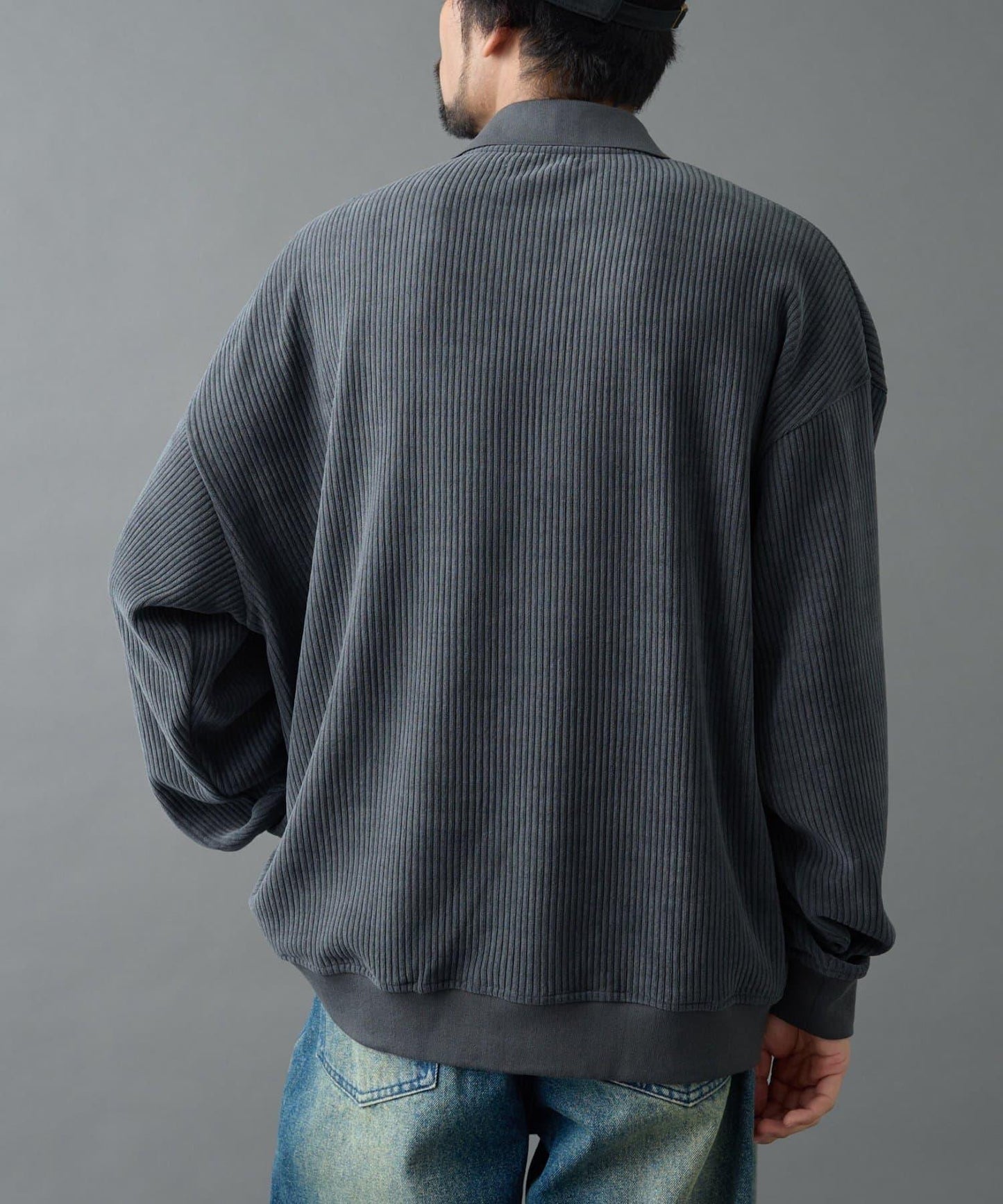 燈芯絨剪裁長袖POLO衫