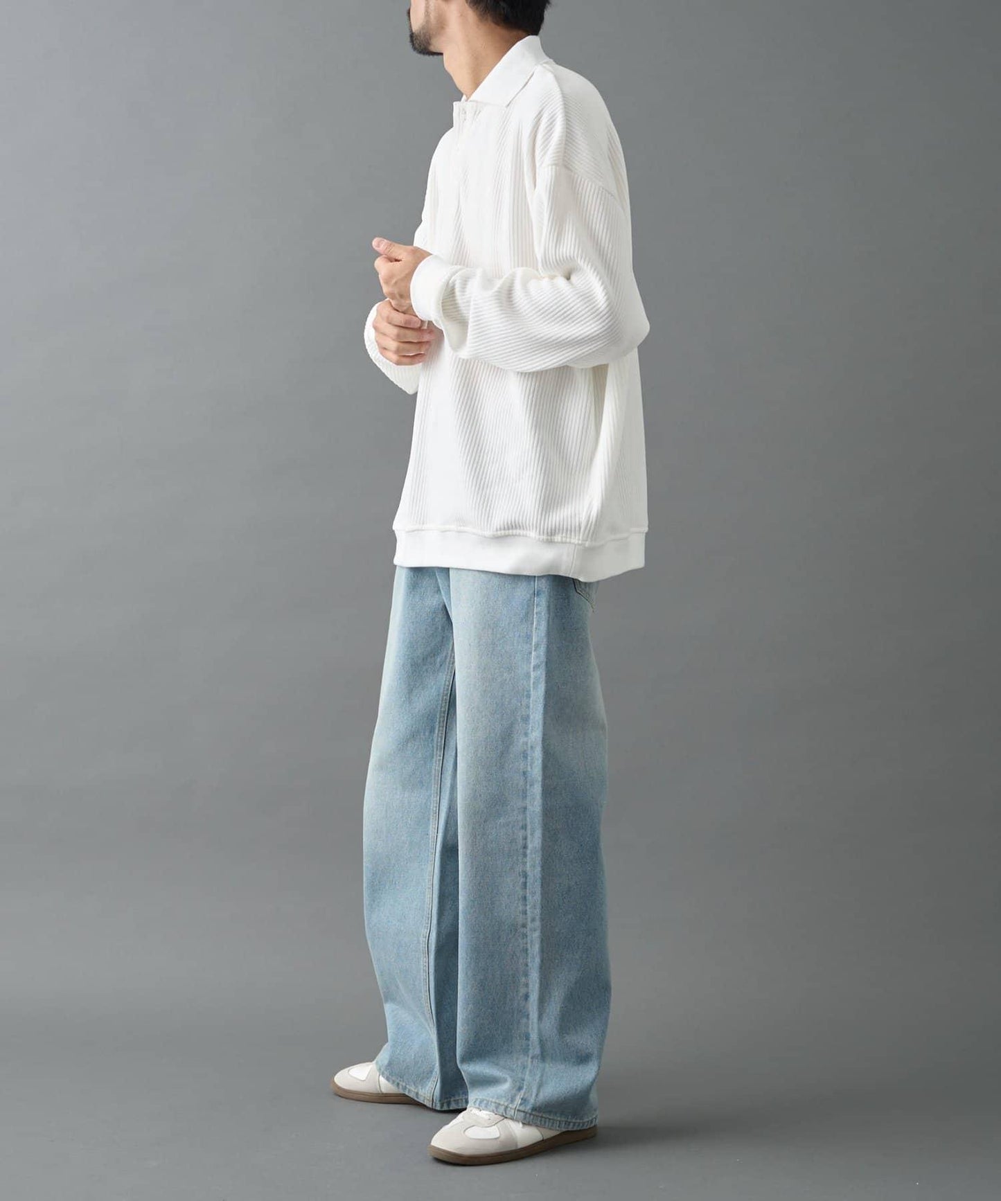 燈芯絨剪裁長袖POLO衫