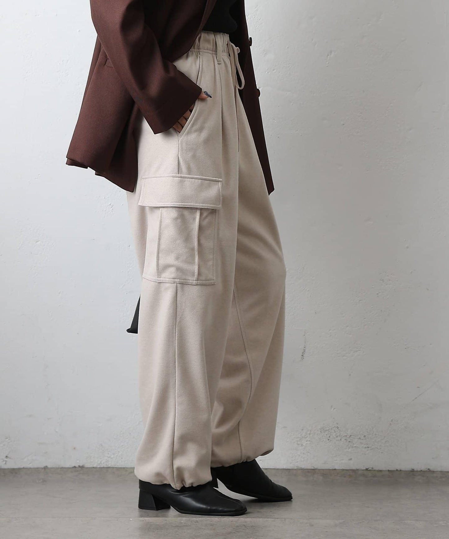 羊毛感針織工裝褲