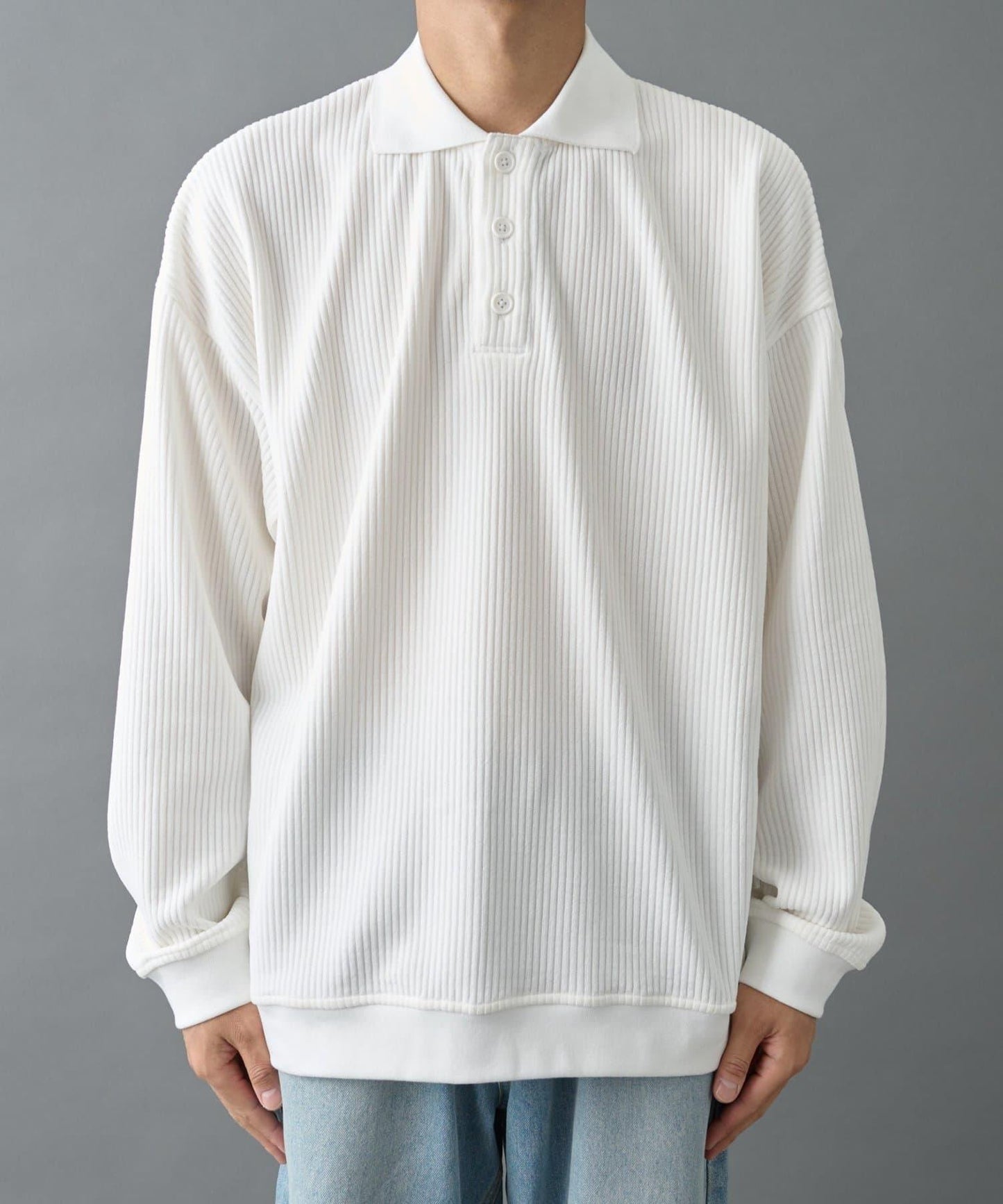 燈芯絨剪裁長袖POLO衫