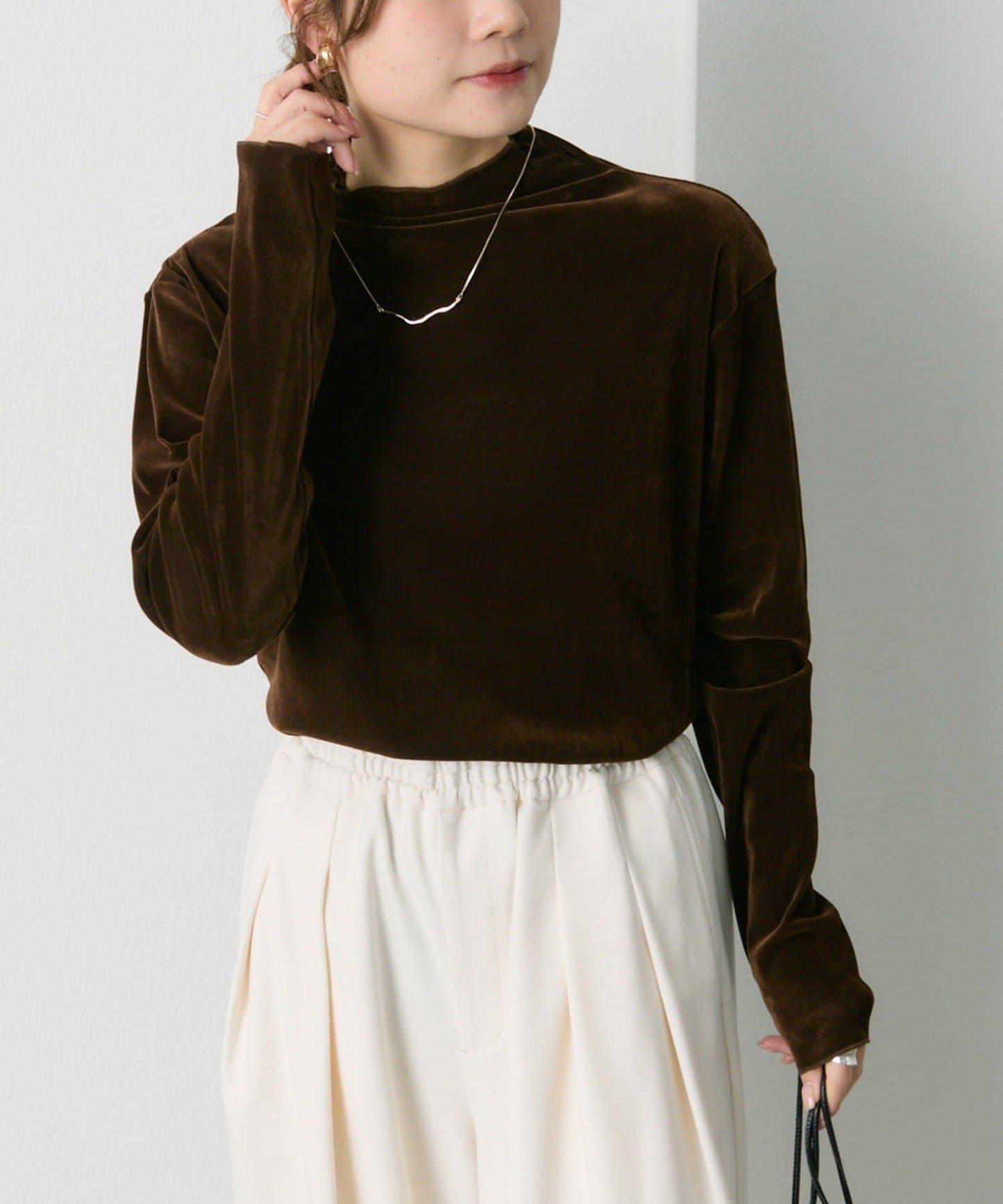 【/復刻】尼龍網紗天鵝絨高領上衣