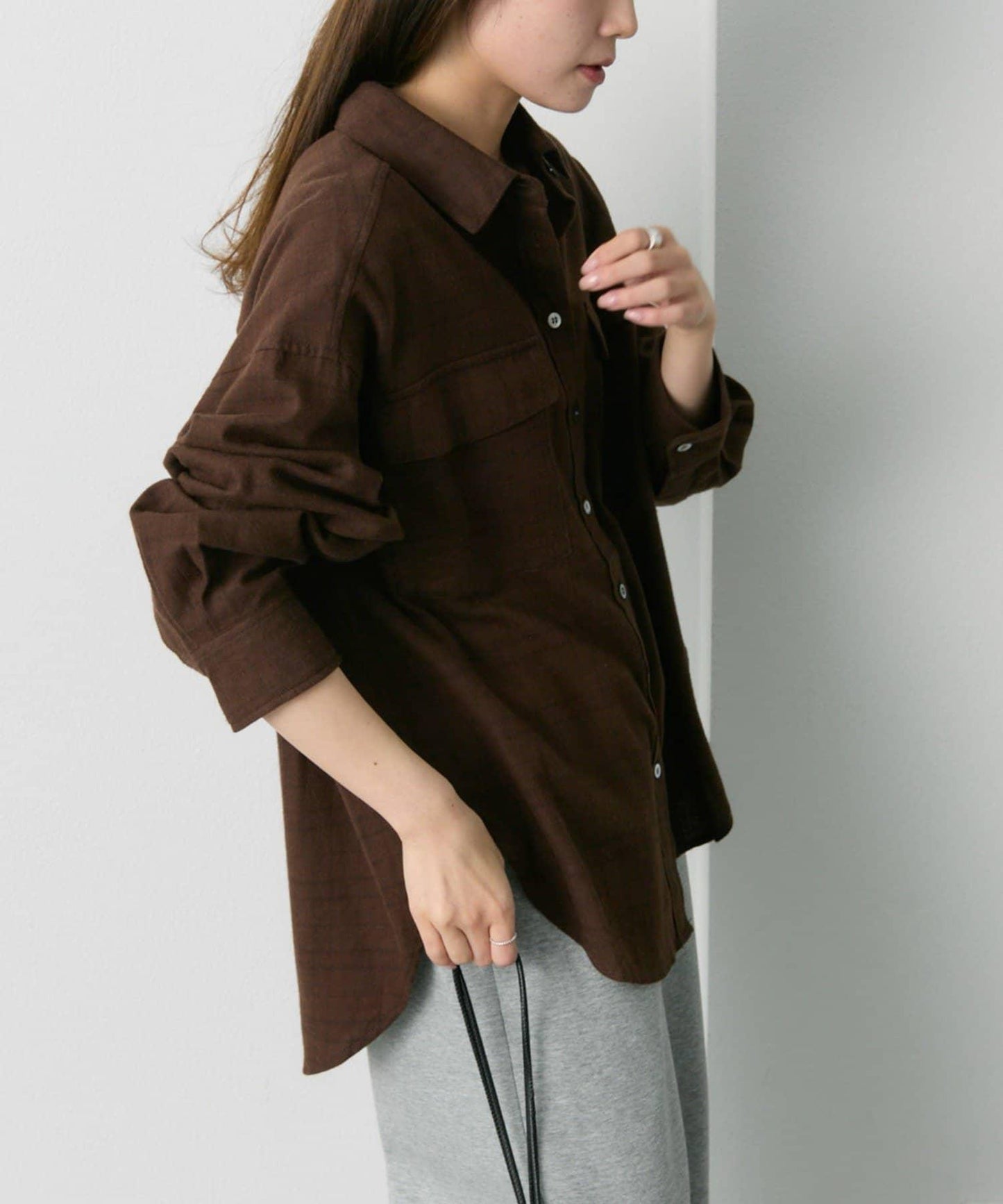 雙口袋磨毛格子襯衫