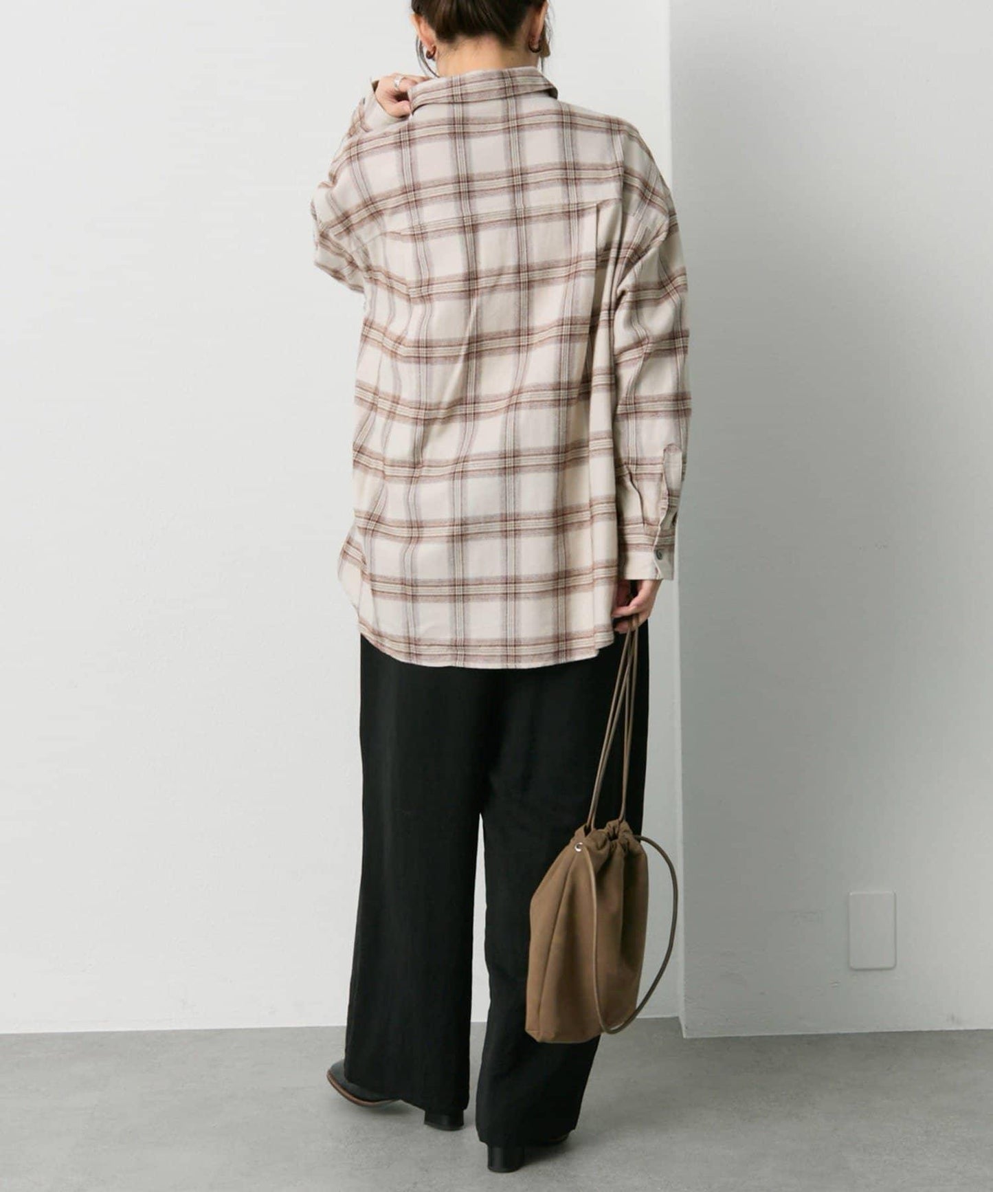 雙口袋磨毛格子襯衫