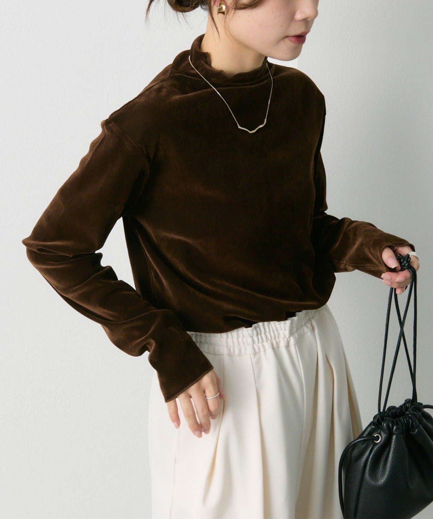 【/復刻】尼龍網紗天鵝絨高領上衣