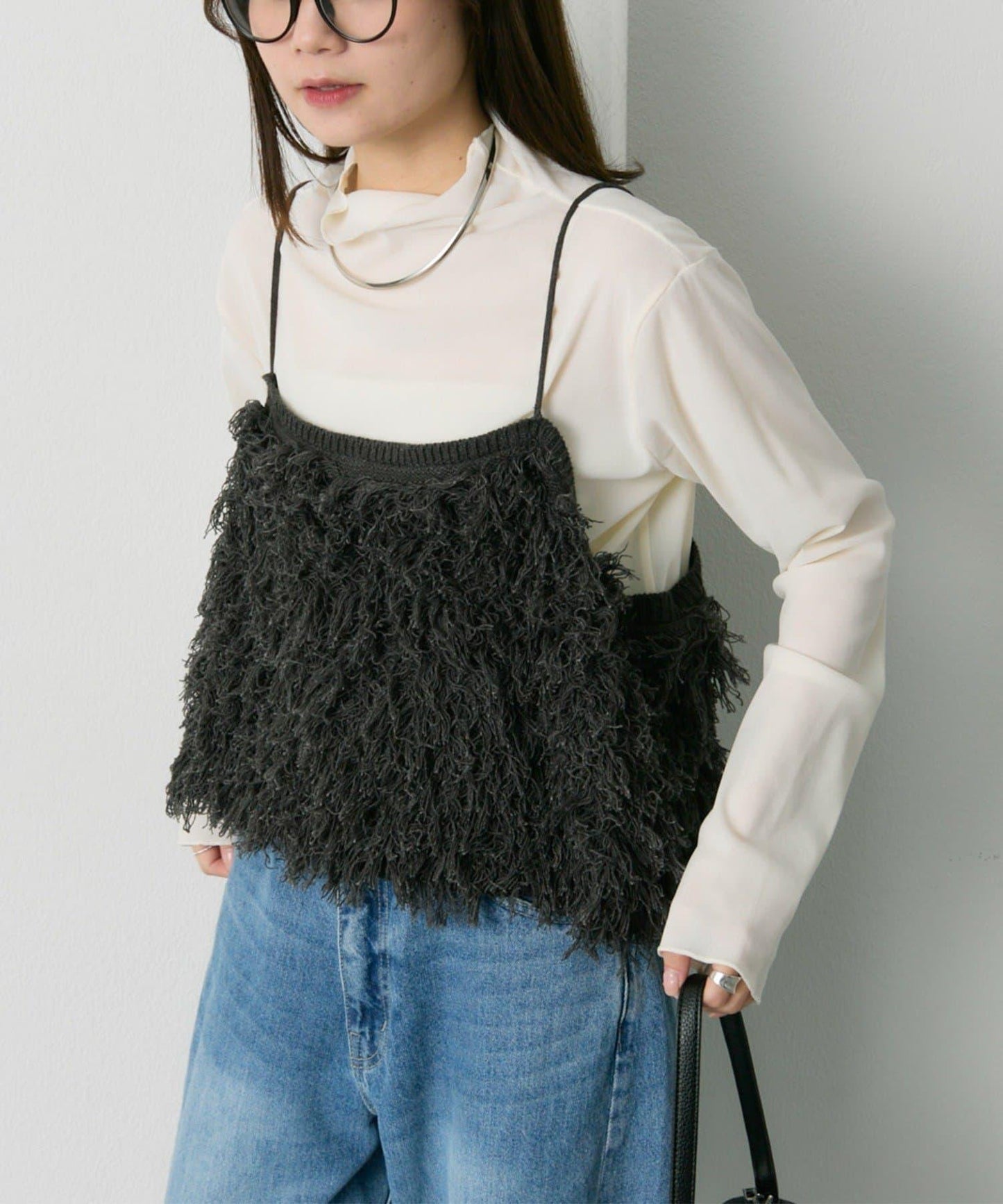 【/復刻】尼龍網紗天鵝絨高領上衣