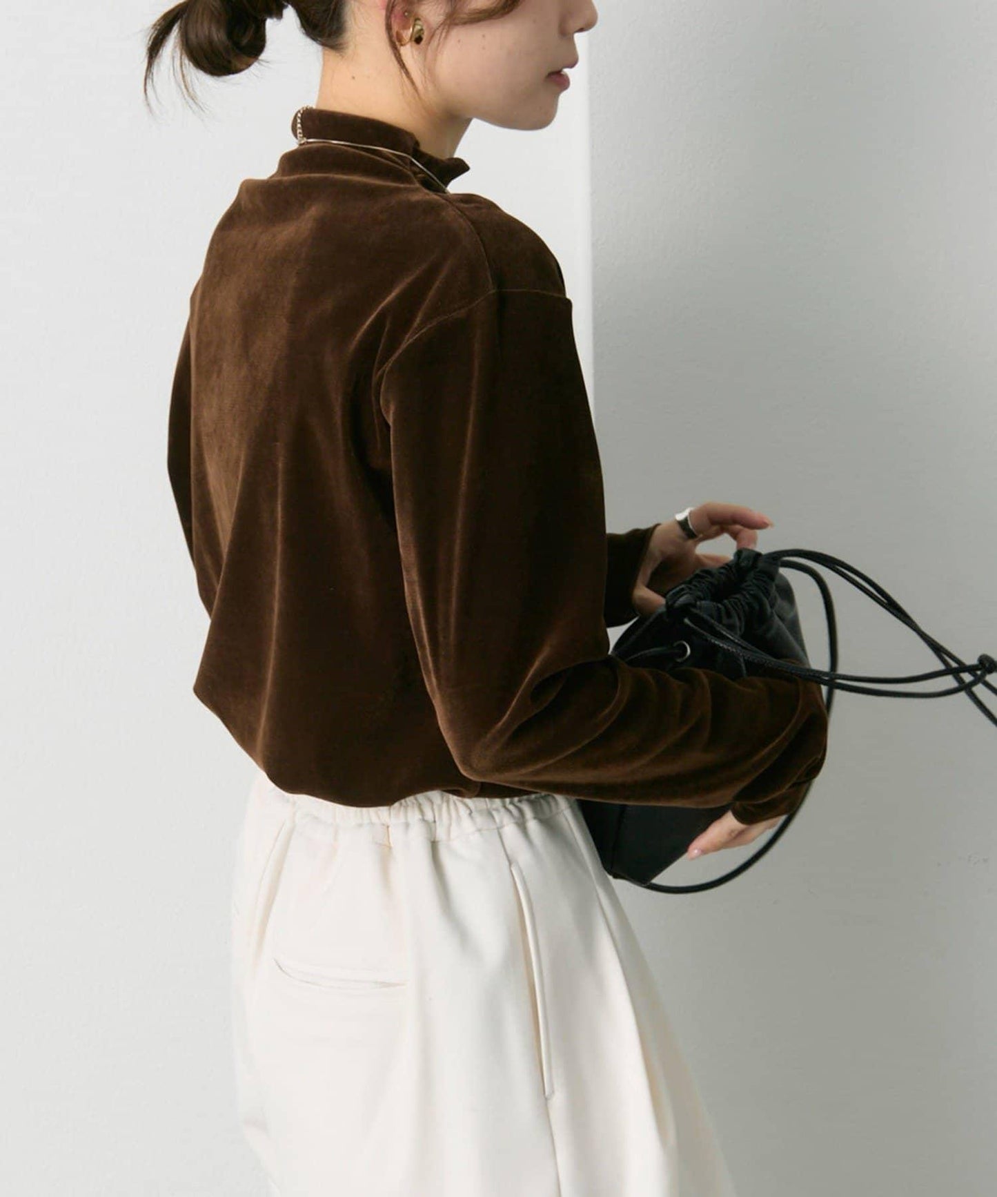 【/復刻】尼龍網紗天鵝絨高領上衣