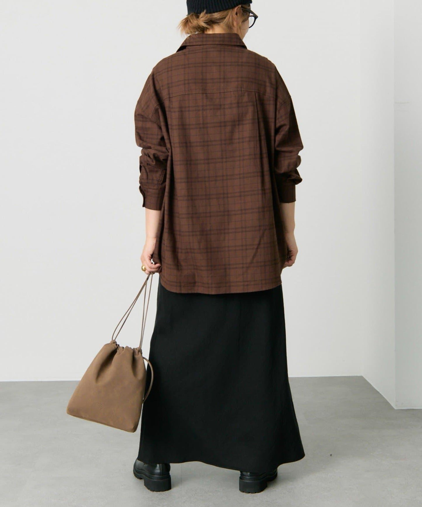 雙口袋磨毛格子襯衫