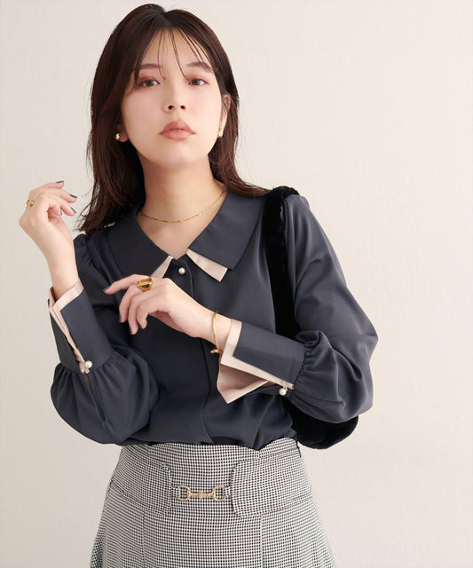 〈osono〉拼色疊領襯衫