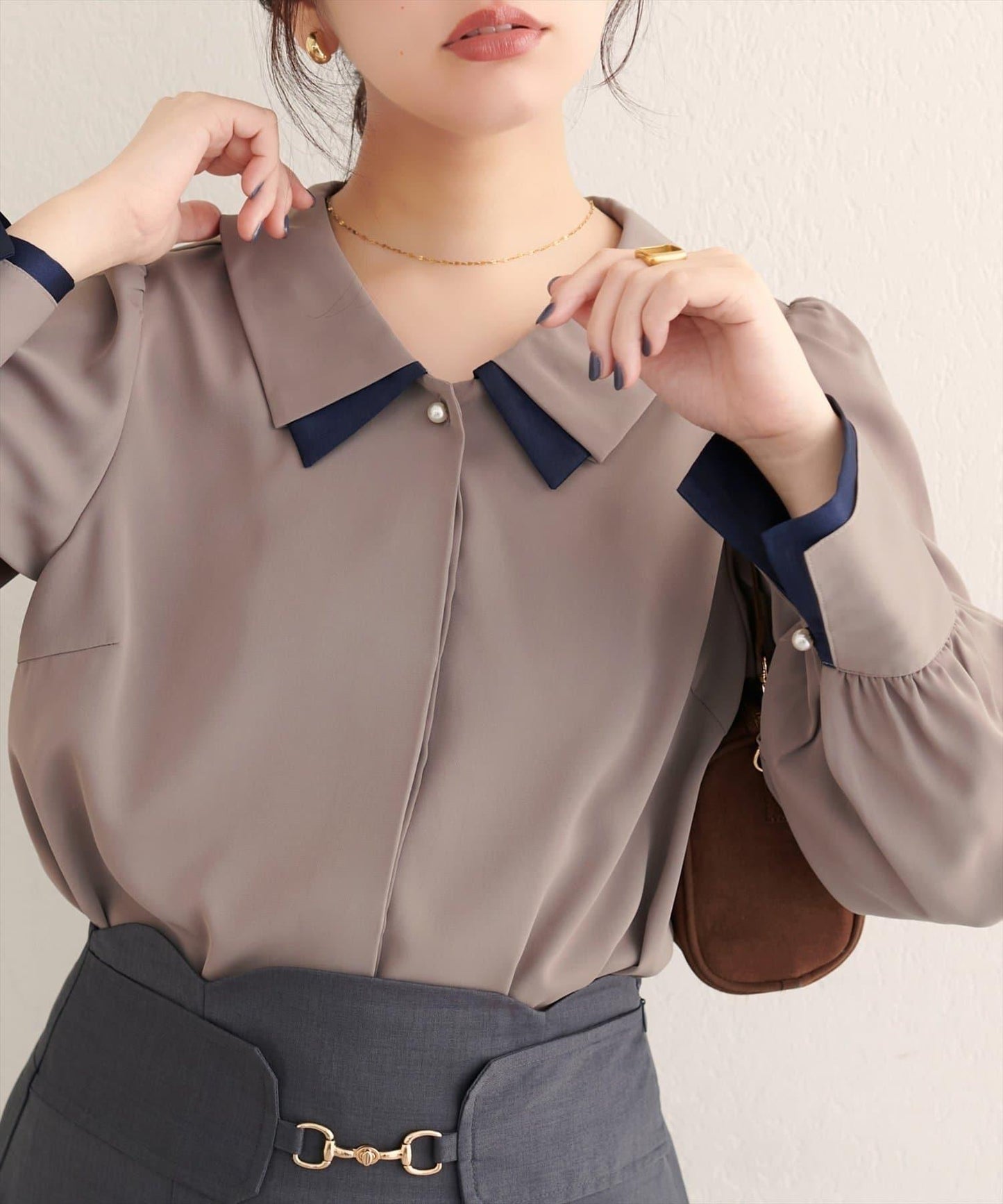 〈osono〉拼色疊領襯衫