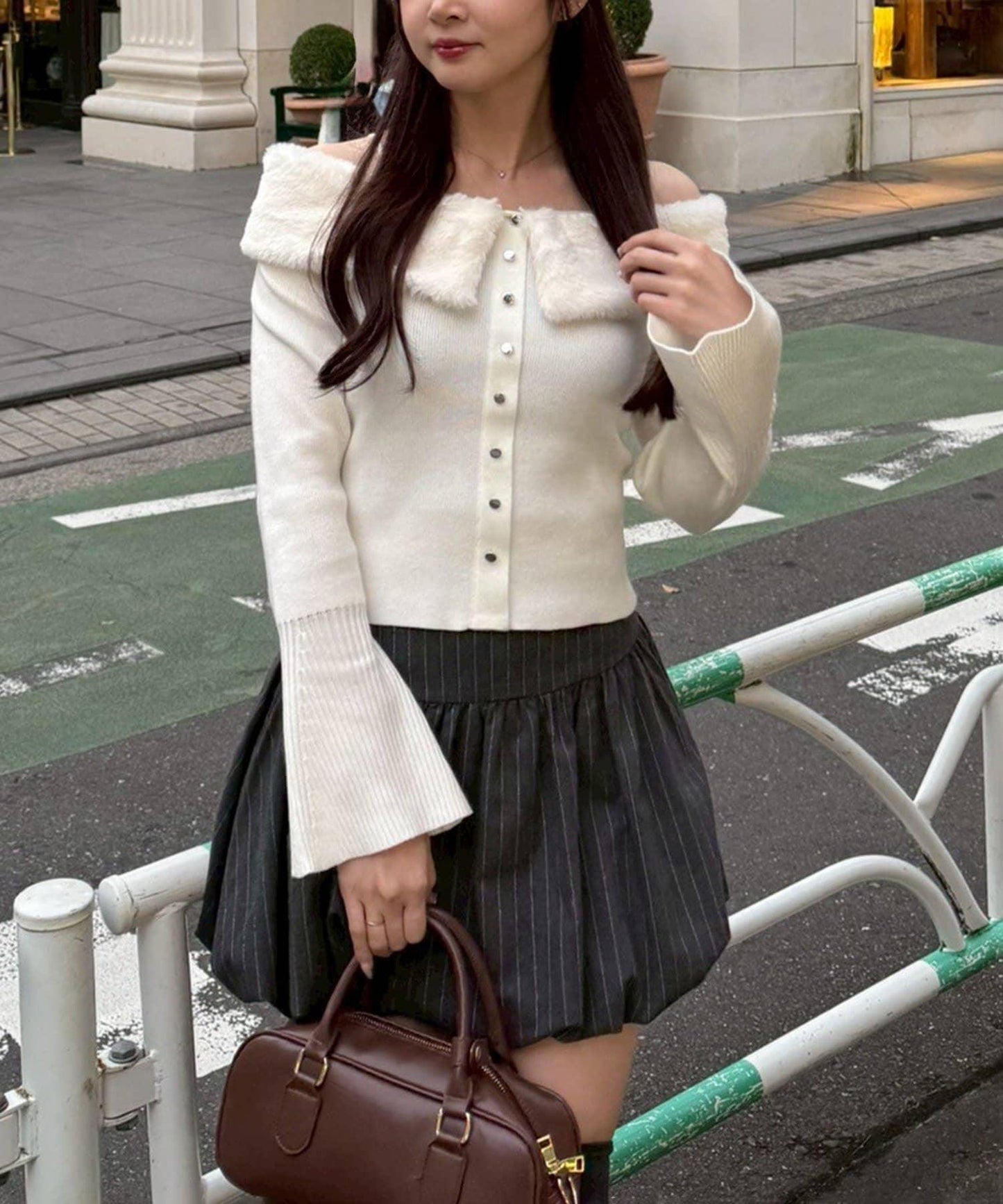 仿皮草翻領開衫