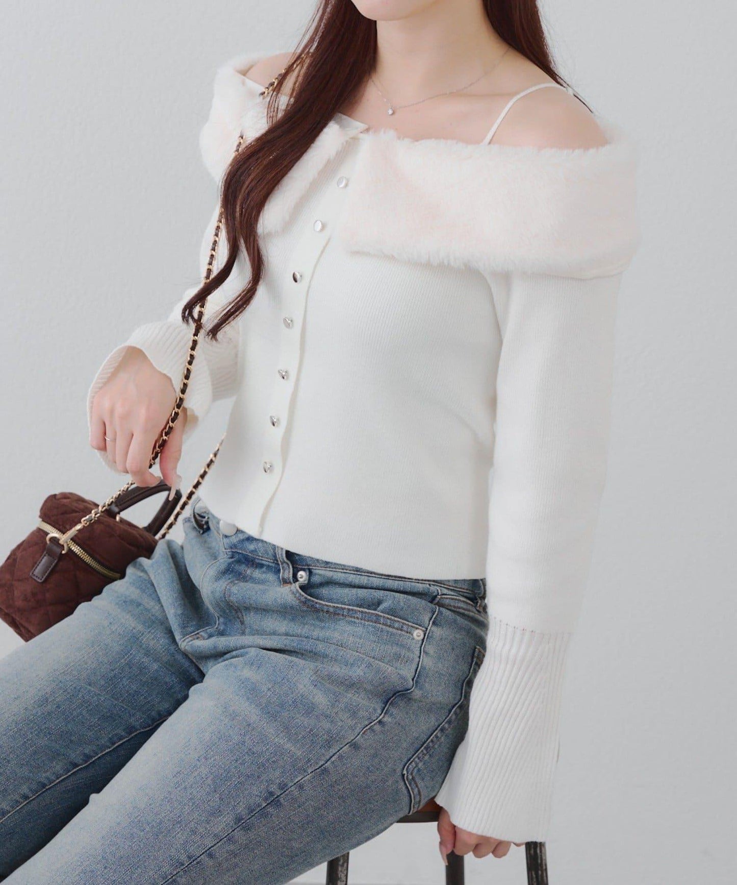 仿皮草翻領開衫