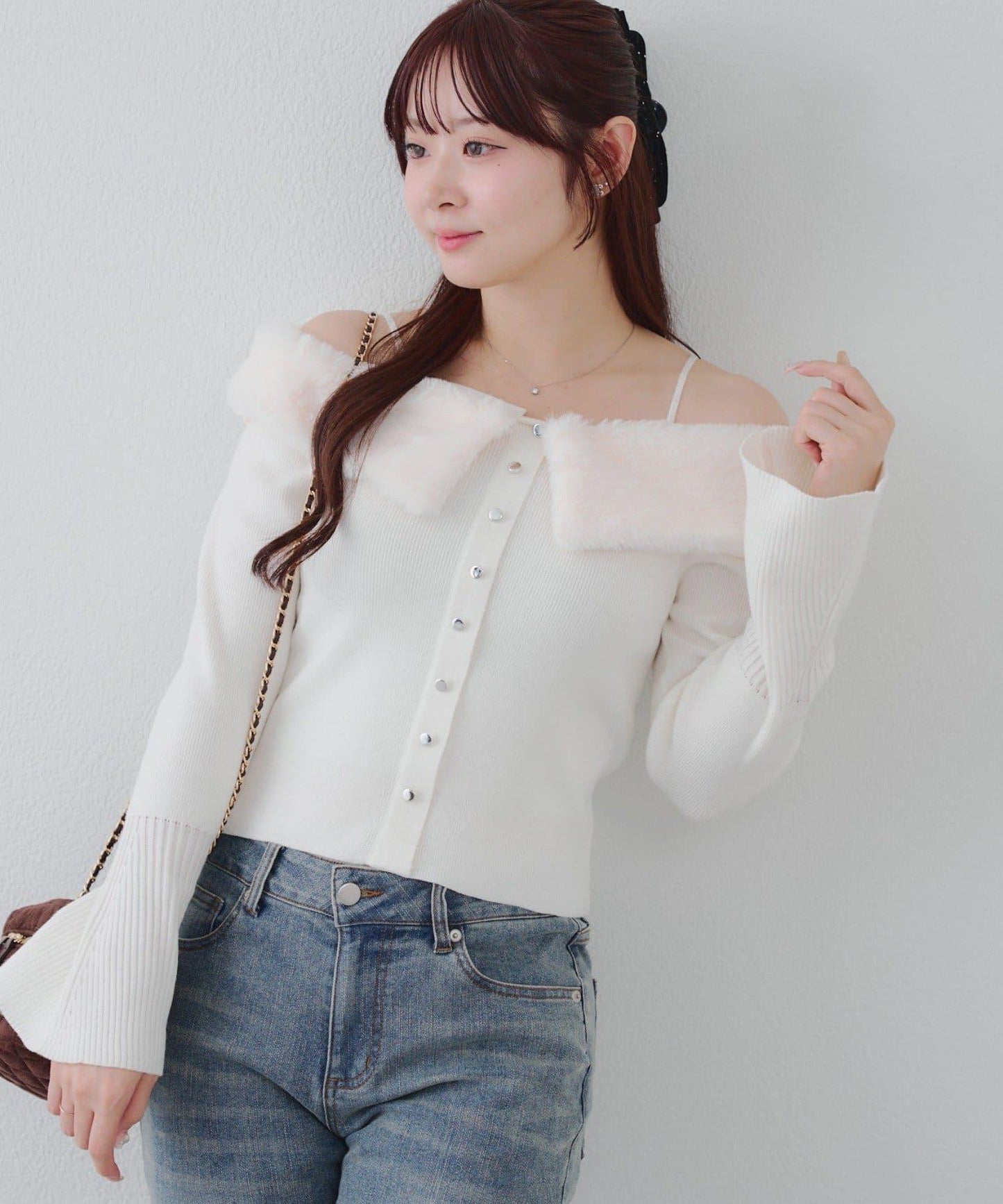 仿皮草翻領開衫