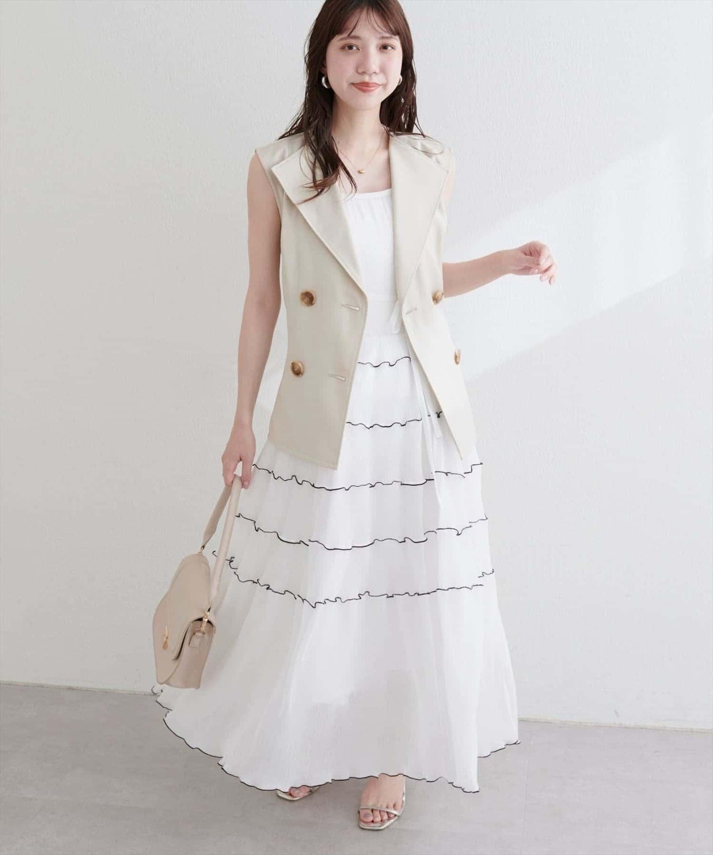 【natural couture】褶皺荷葉邊吊帶連衣裙