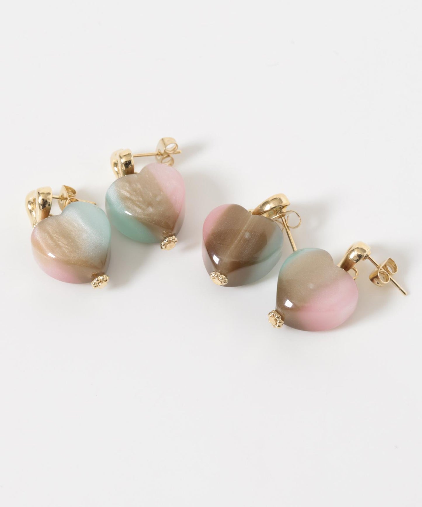 大理石色樹脂愛心耳環