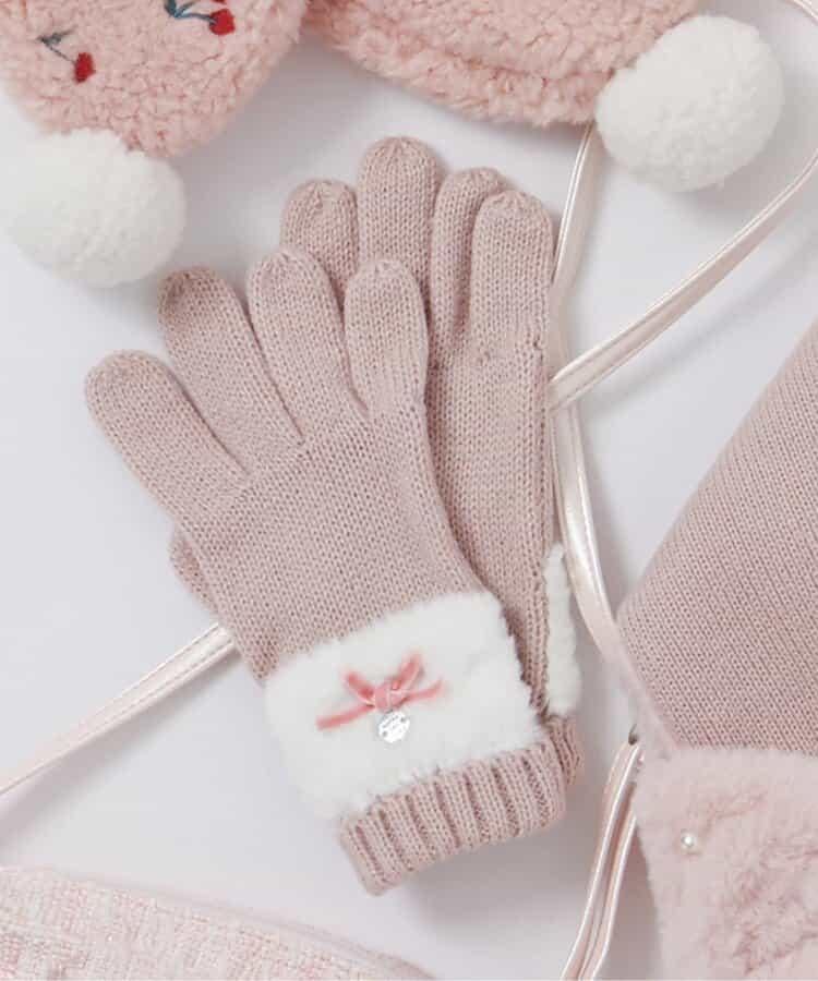 蝴蝶結毛絨手套