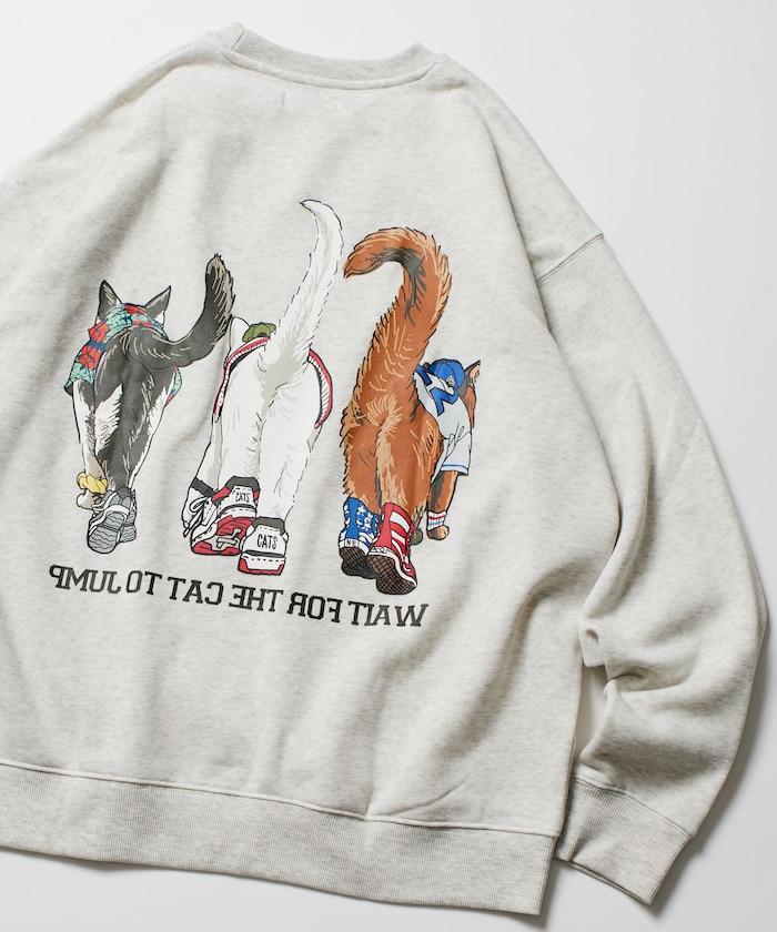 寬鬆版型 雙面印花 圓領衛衣 / THREE CATS