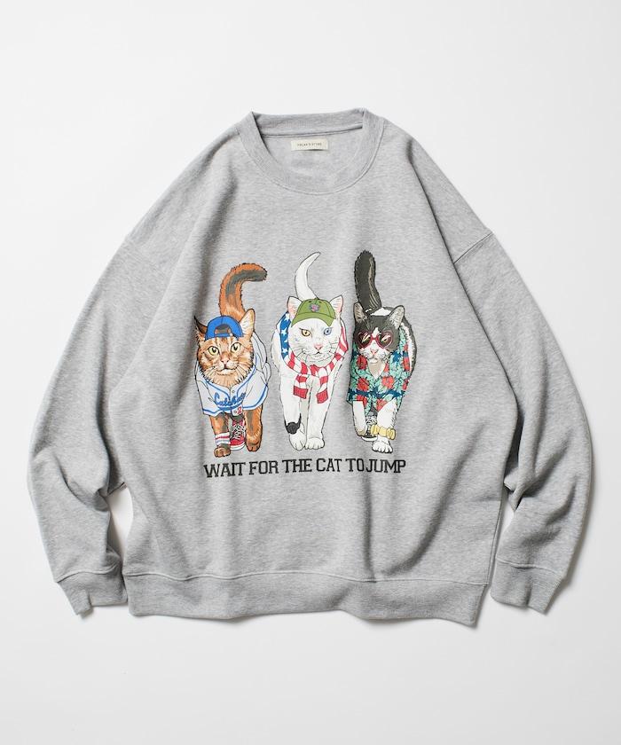 寬鬆版型 雙面印花 圓領衛衣 / THREE CATS