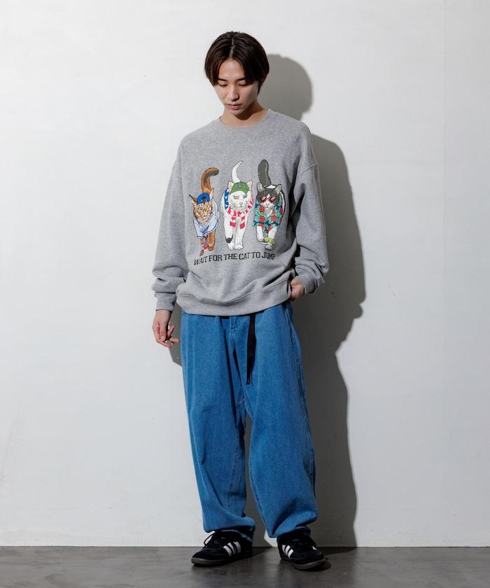 寬鬆版型 雙面印花 圓領衛衣 / THREE CATS