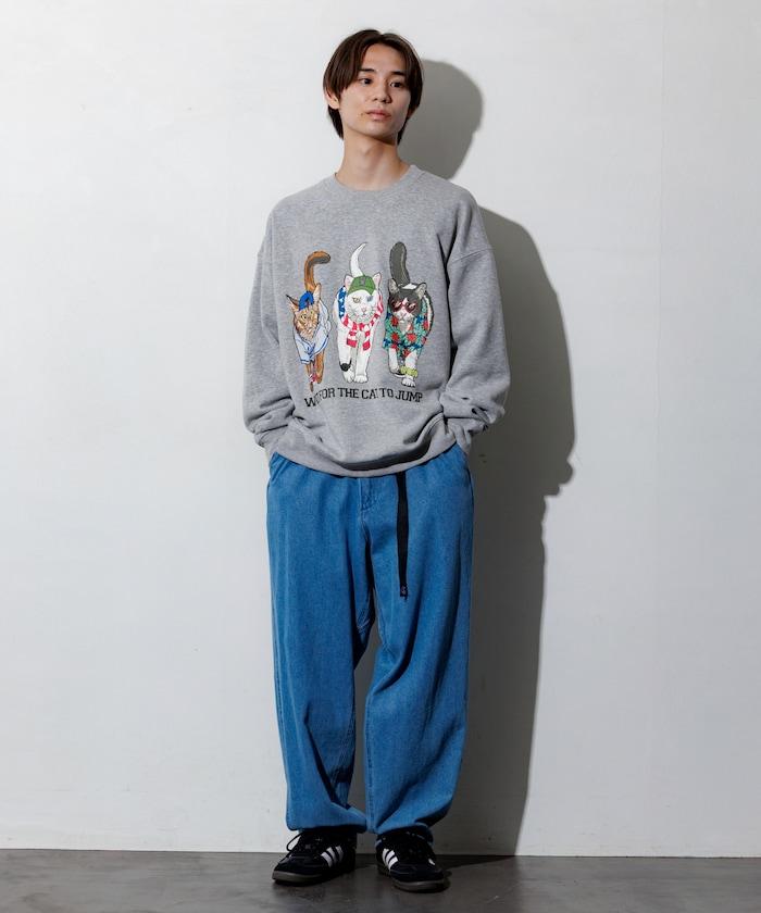 寬鬆版型 雙面印花 圓領衛衣 / THREE CATS