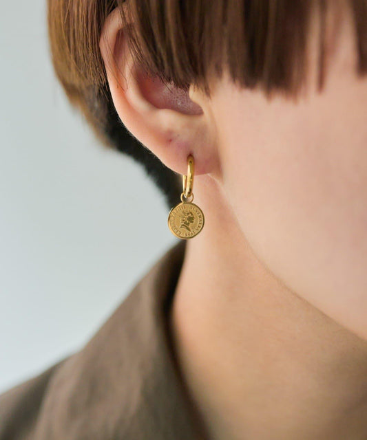 金屬過敏適用/不鏽鋼 圓幣吊墜圈形耳環