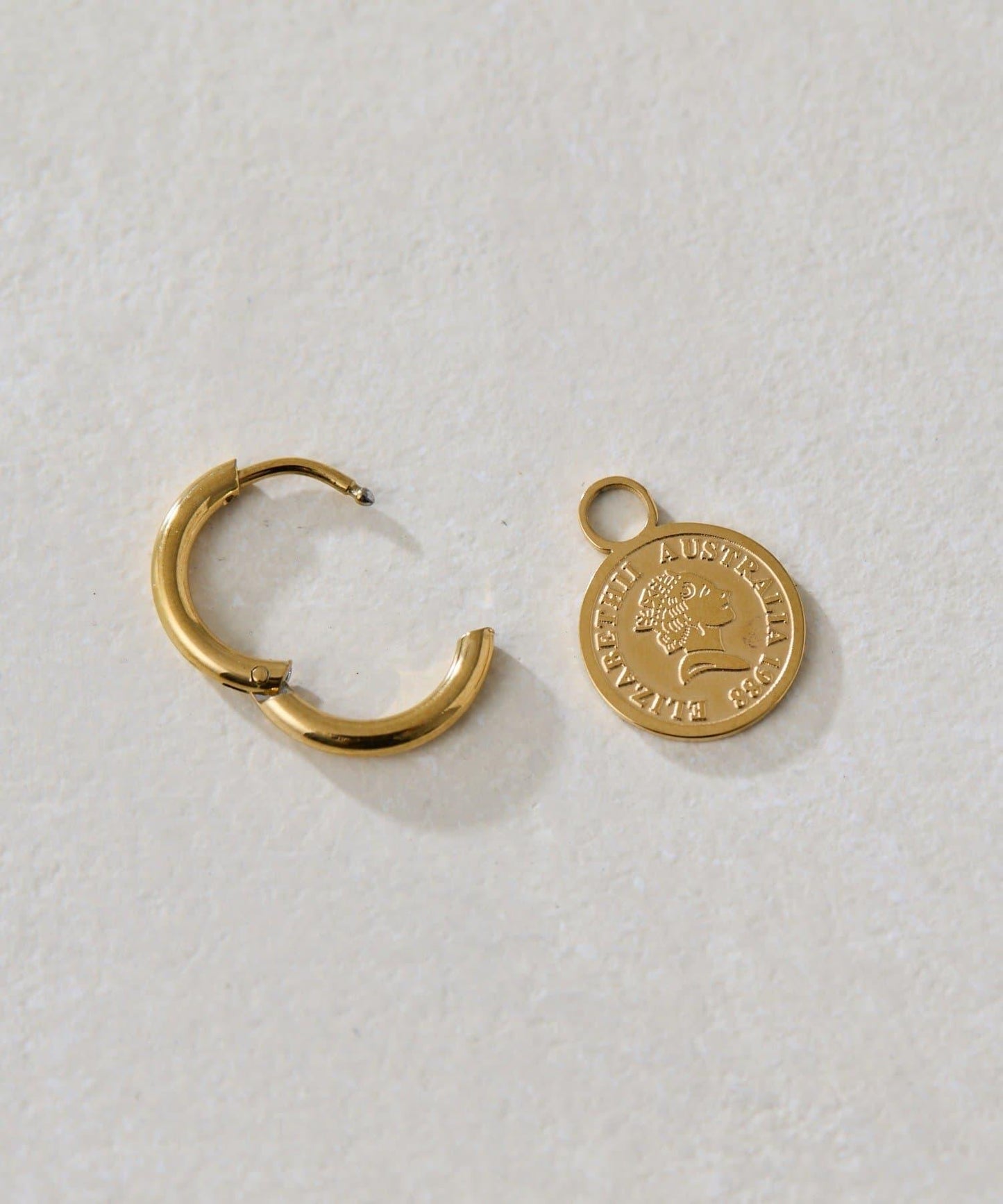 金屬過敏適用/不鏽鋼 圓幣吊墜圈形耳環