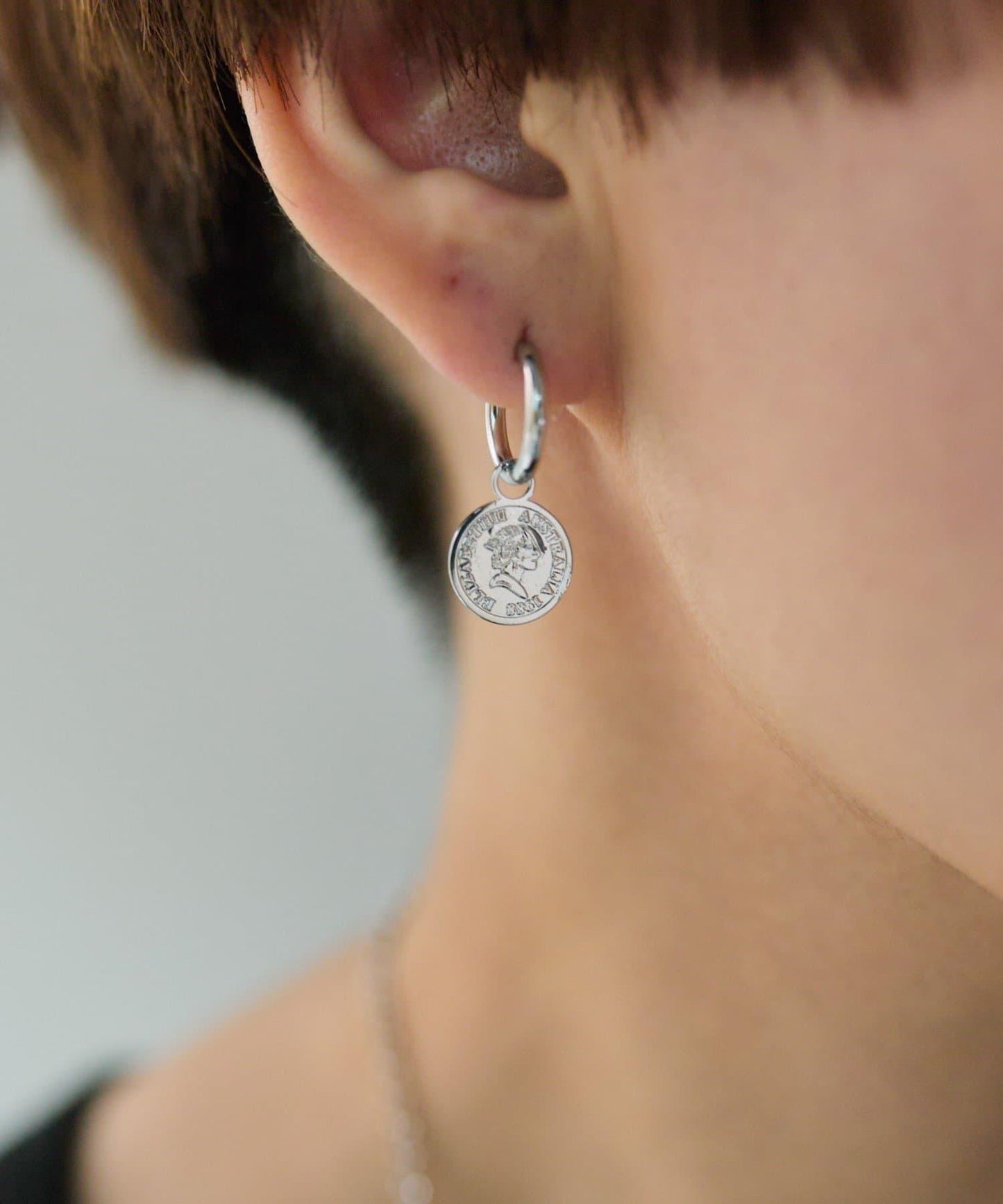 金屬過敏適用/不鏽鋼 圓幣吊墜圈形耳環