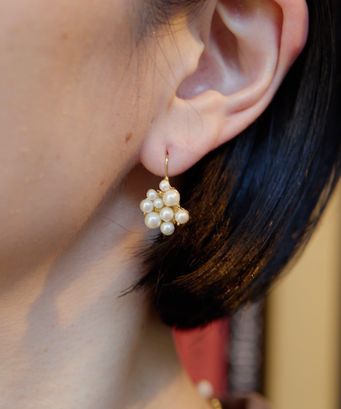 珍珠顆粒耳鉤耳環