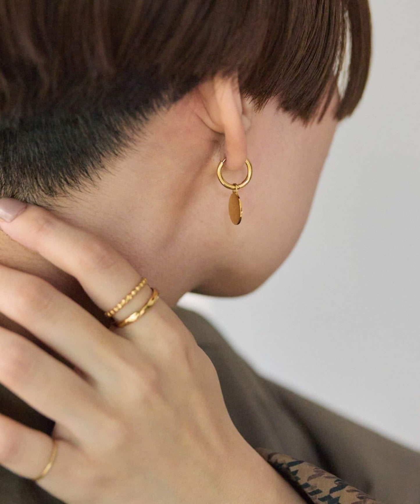 金屬過敏適用/不鏽鋼 圓幣吊墜圈形耳環