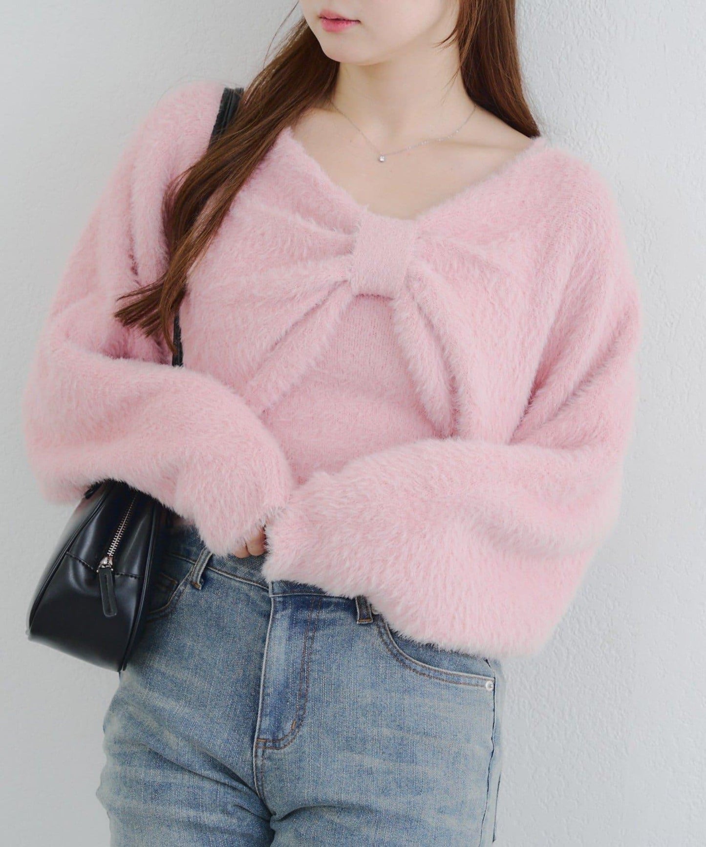 【2件套】吊帶+蝴蝶結羽毛針織衫