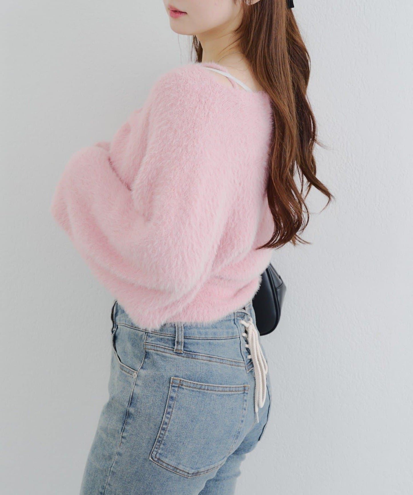 【2件套】吊帶+蝴蝶結羽毛針織衫