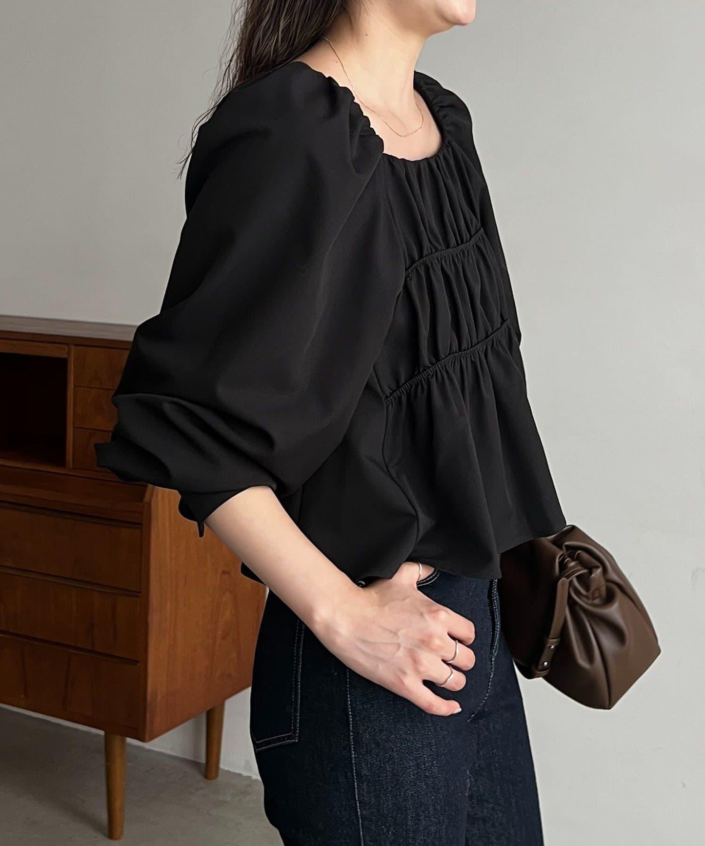 【前後兩穿設計】方領泡泡袖襯衫