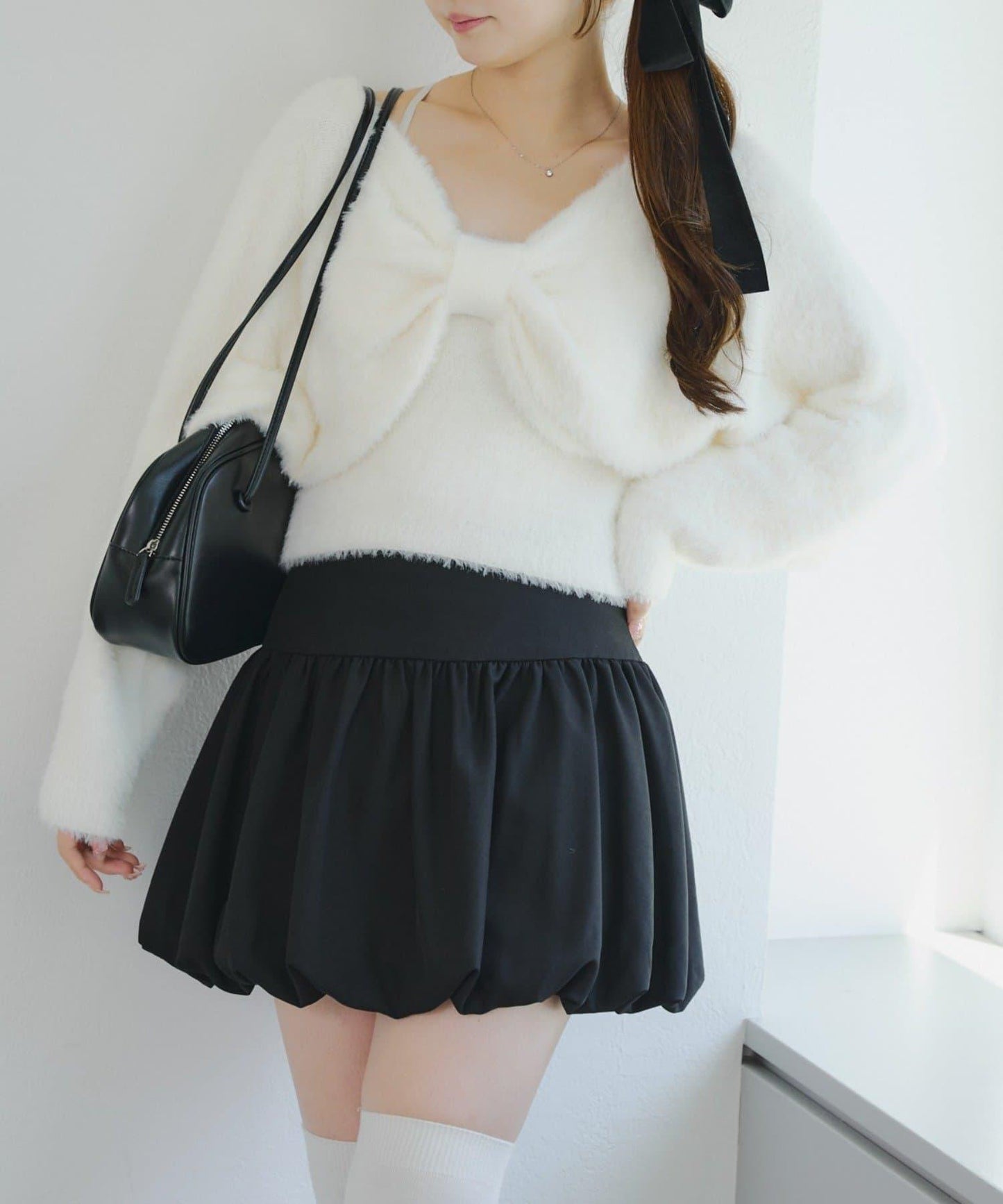 【2件套】吊帶+蝴蝶結羽毛針織衫