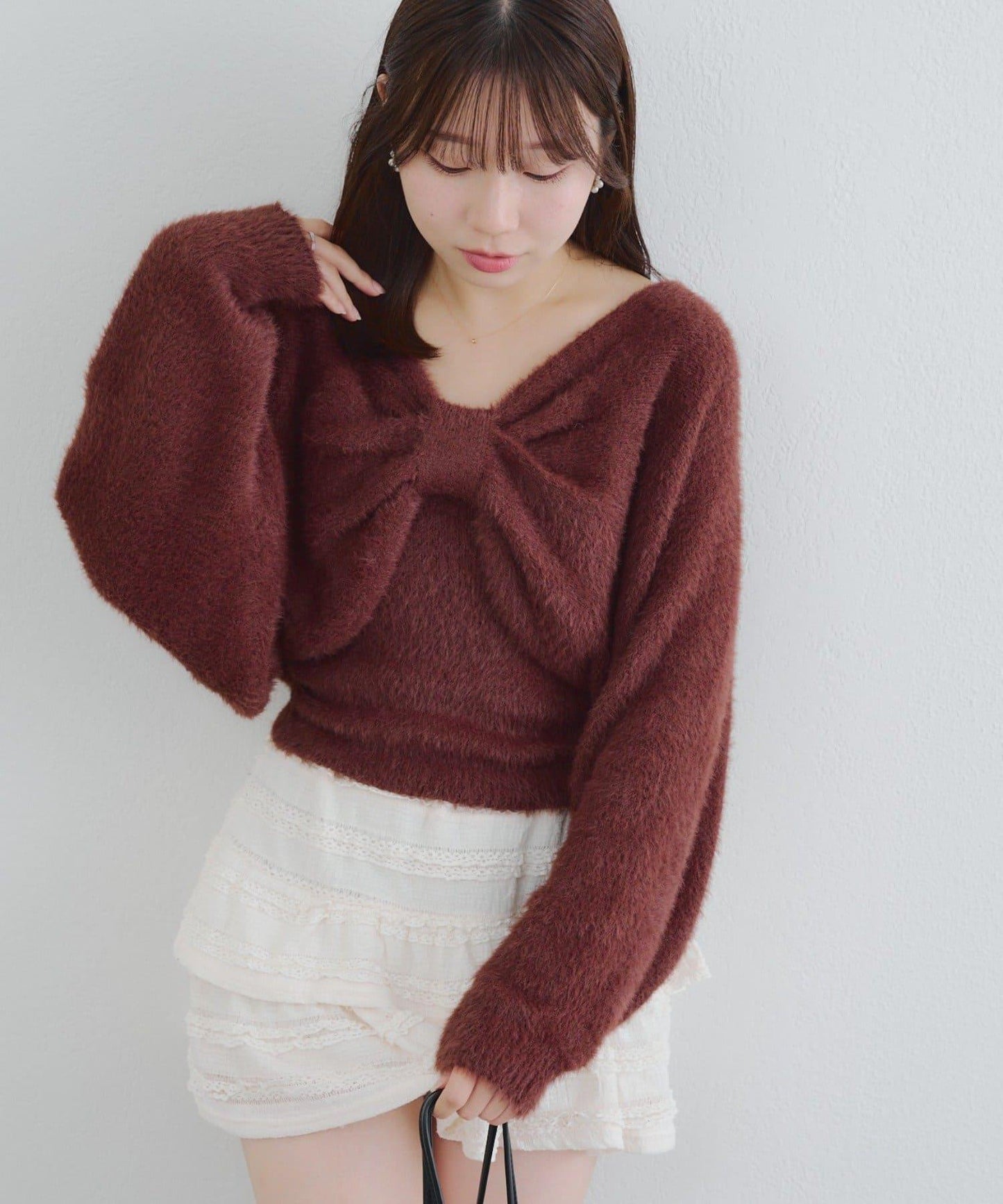 【2件套】吊帶+蝴蝶結羽毛針織衫