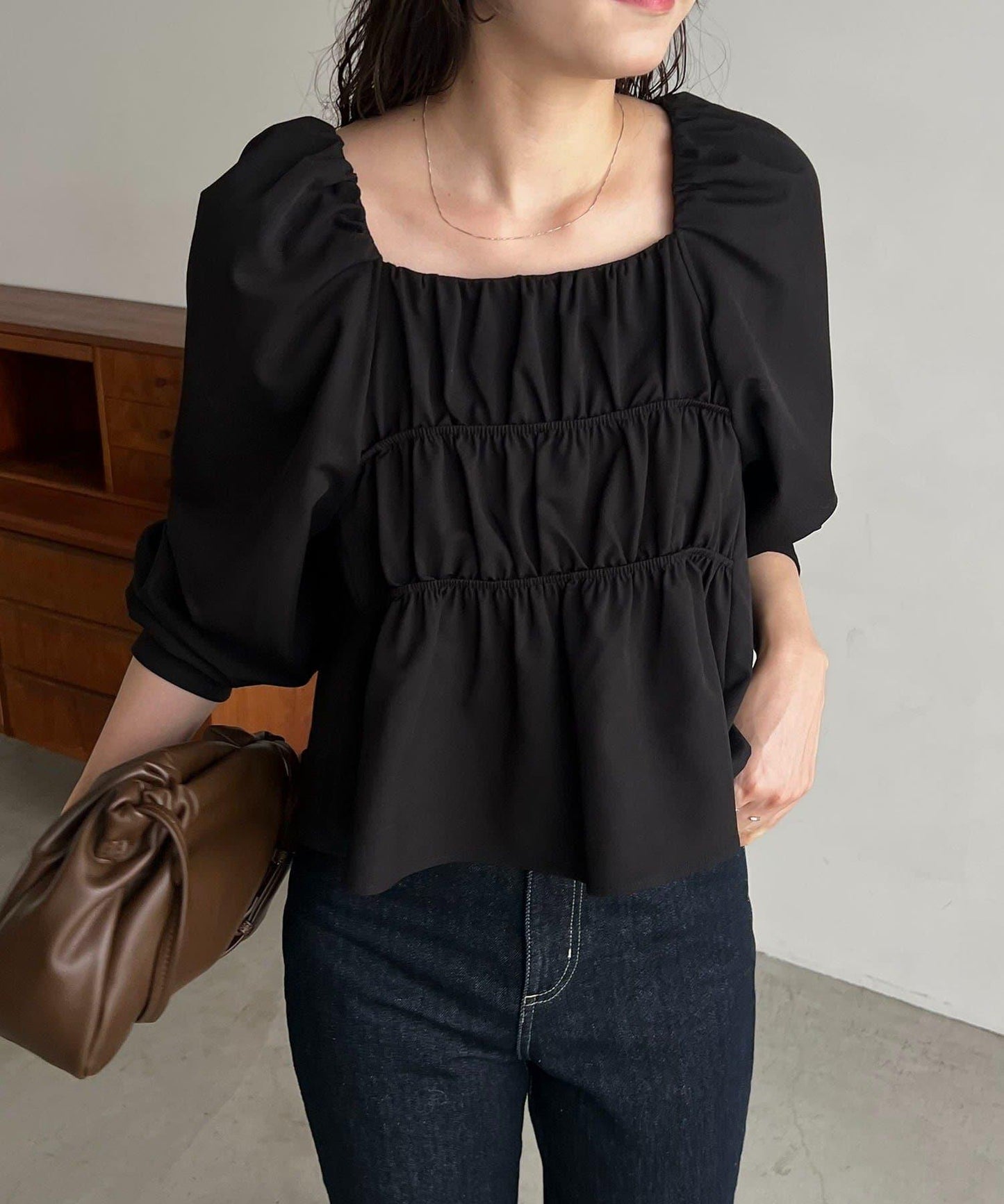 【前後兩穿設計】方領泡泡袖襯衫