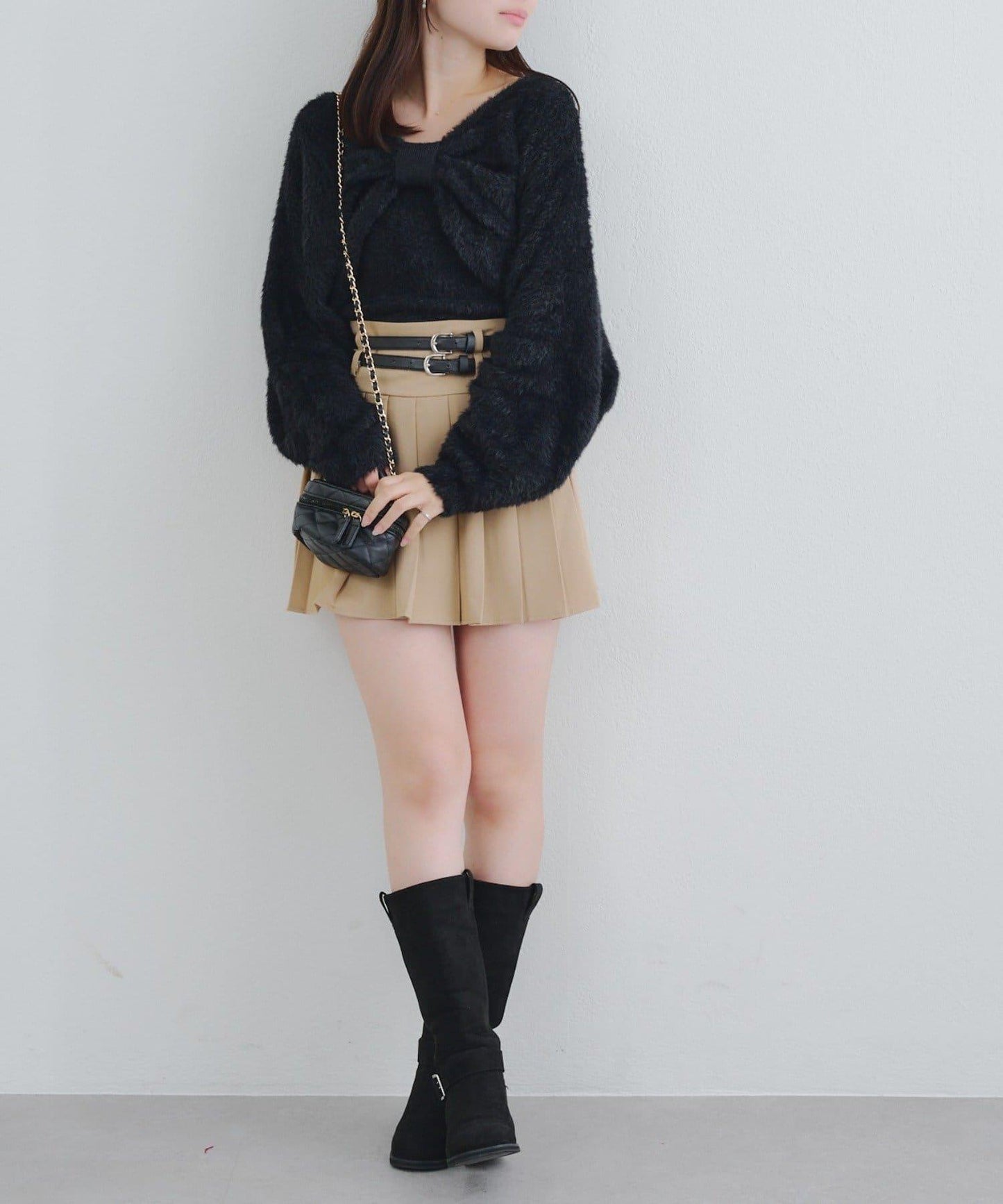 【2件套】吊帶+蝴蝶結羽毛針織衫