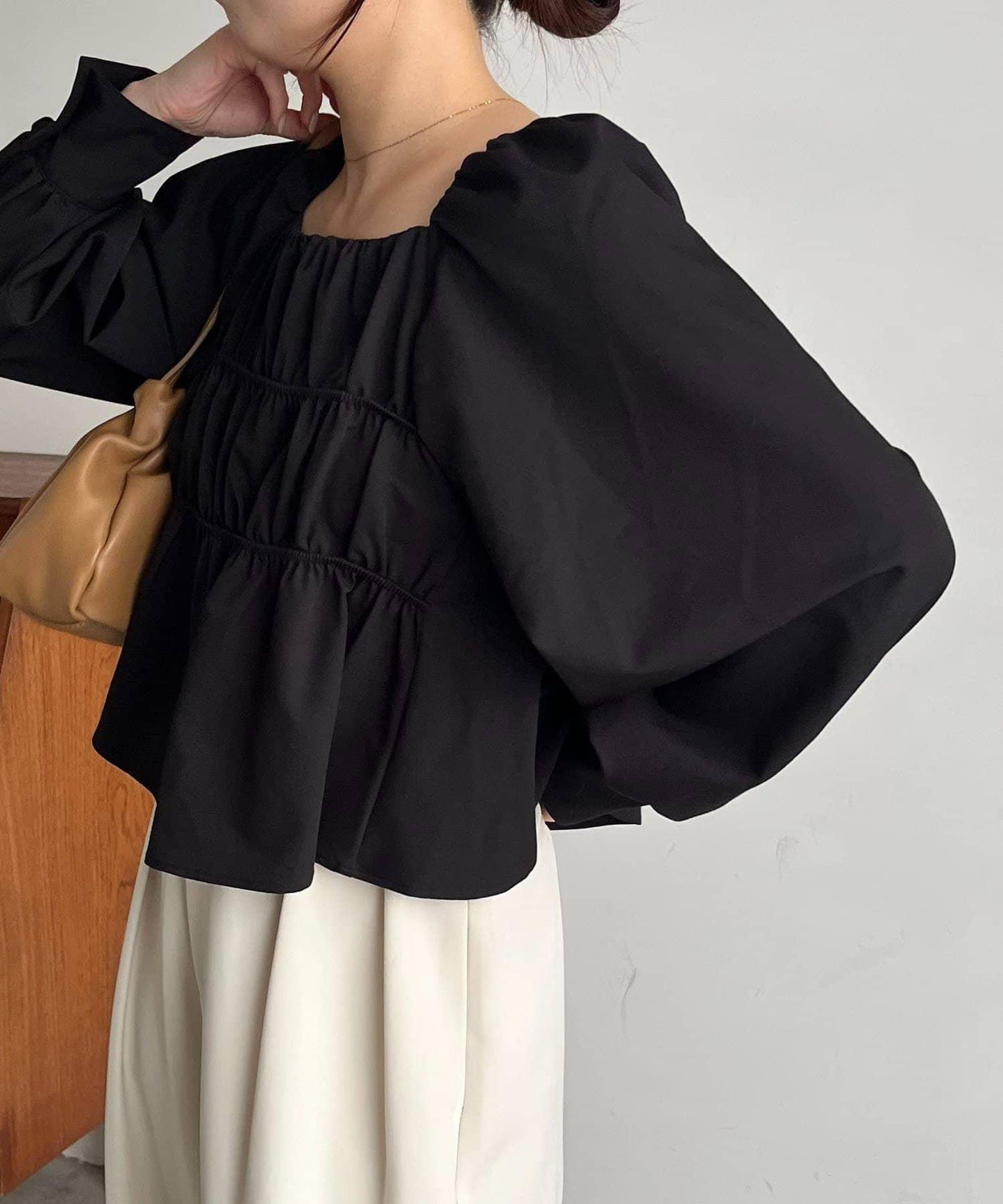 【前後兩穿設計】方領泡泡袖襯衫