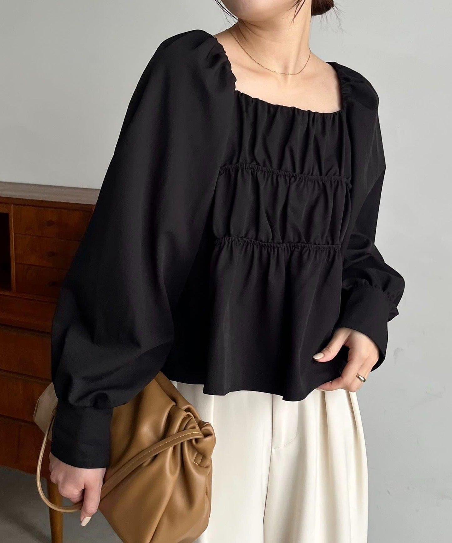 【前後兩穿設計】方領泡泡袖襯衫