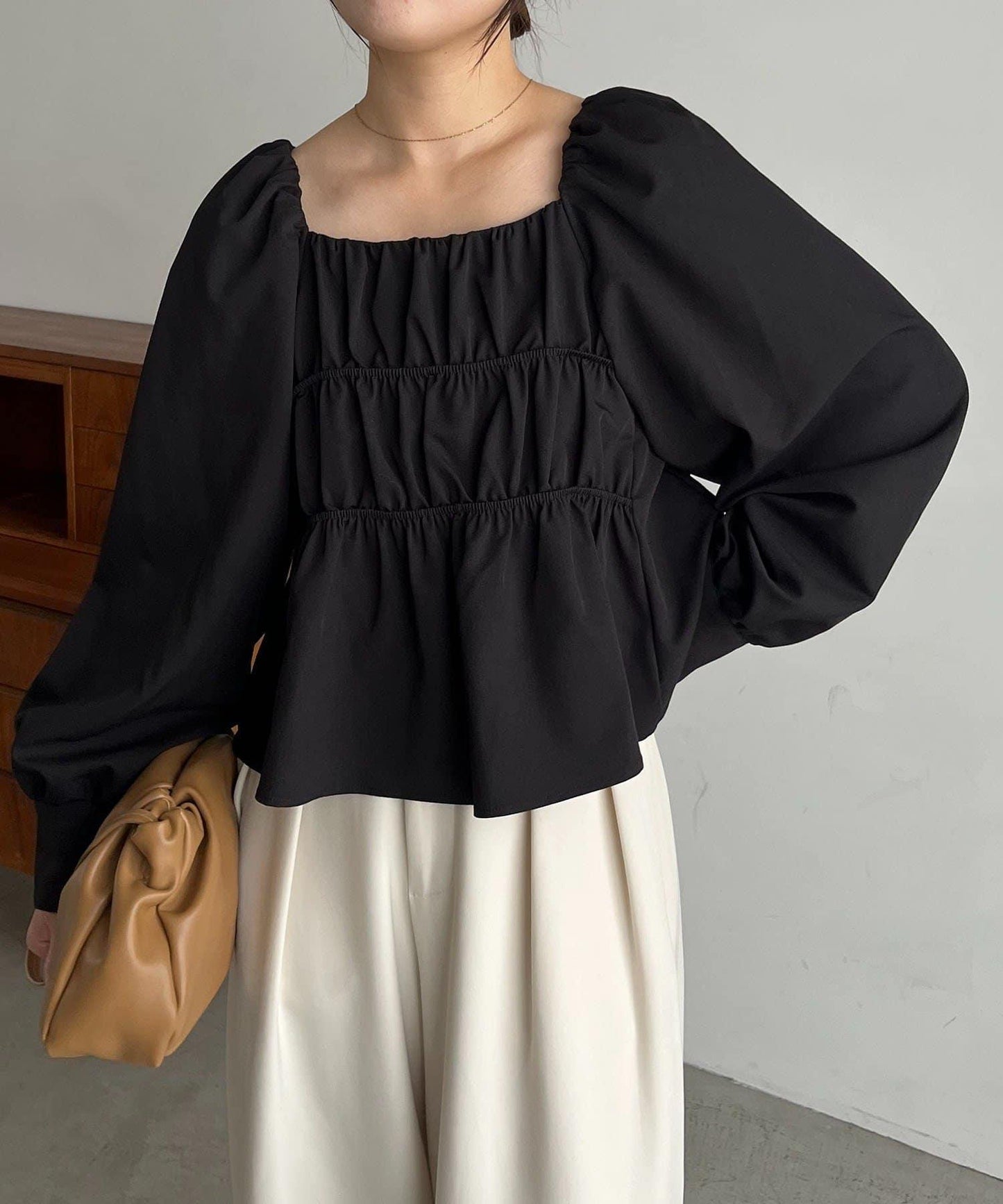 【前後兩穿設計】方領泡泡袖襯衫