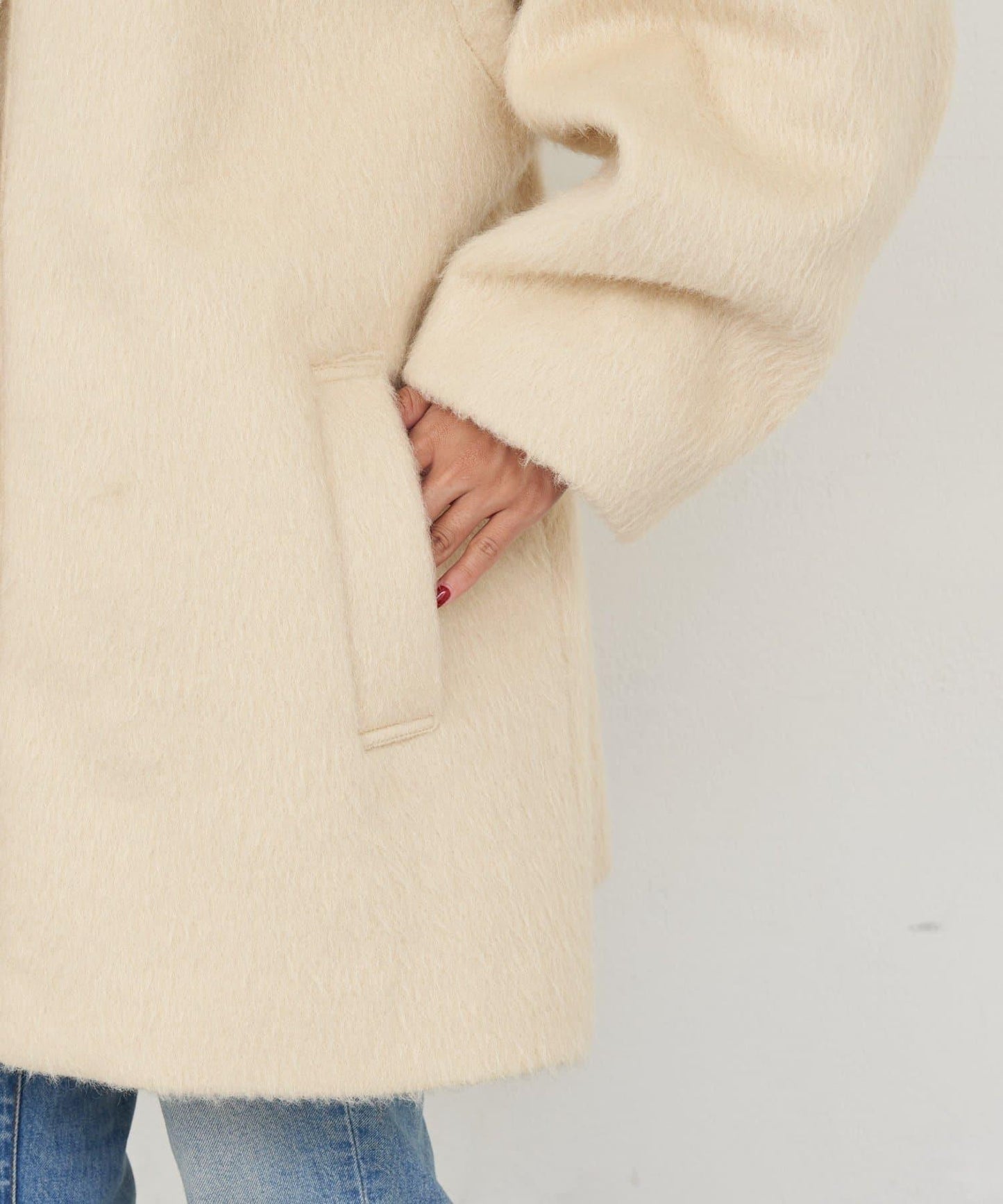 可拆卸毛絨袖立領中長款外套