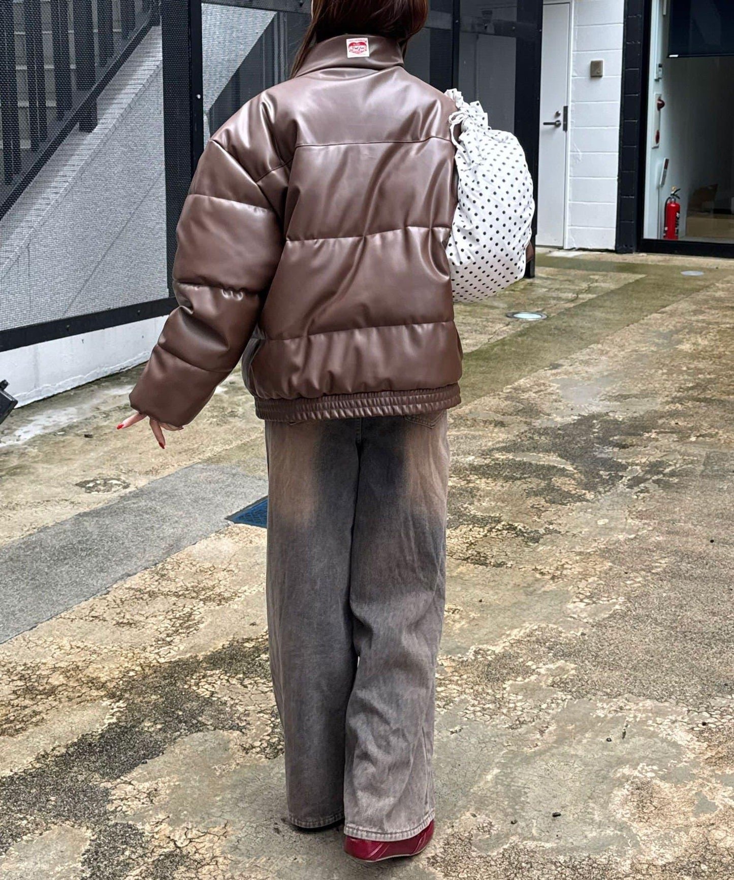 仿皮革泡芙夾克