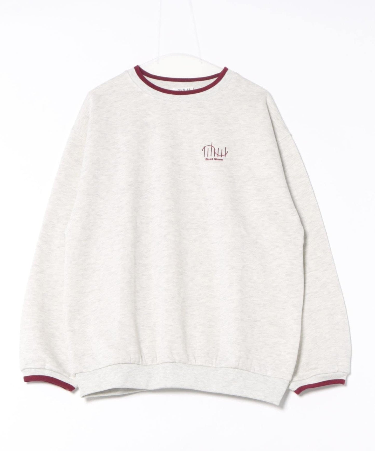 NUNIFE 條紋羅紋胸部刺繡加絨衛衣