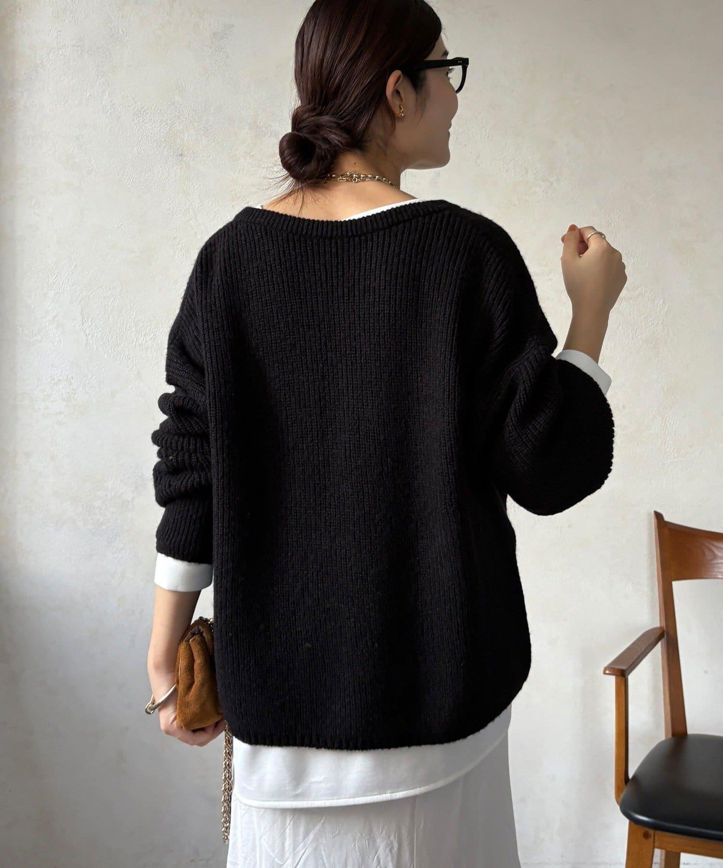 羊毛混紡開領套頭衫