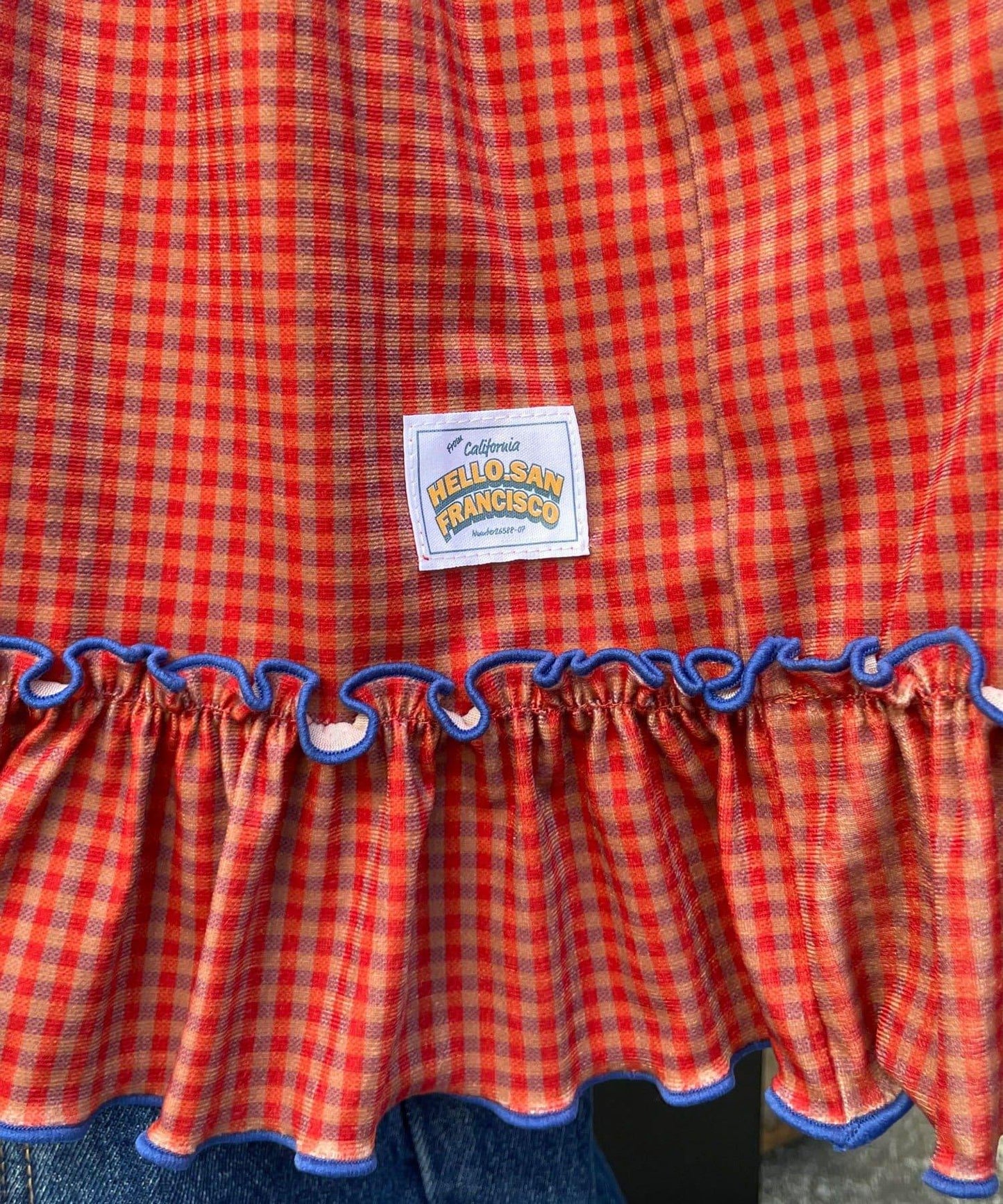 【HELLO.SANFRANCISCO/ハローサンフランシスコ】格紋天鵝絨抽褶長款上衣