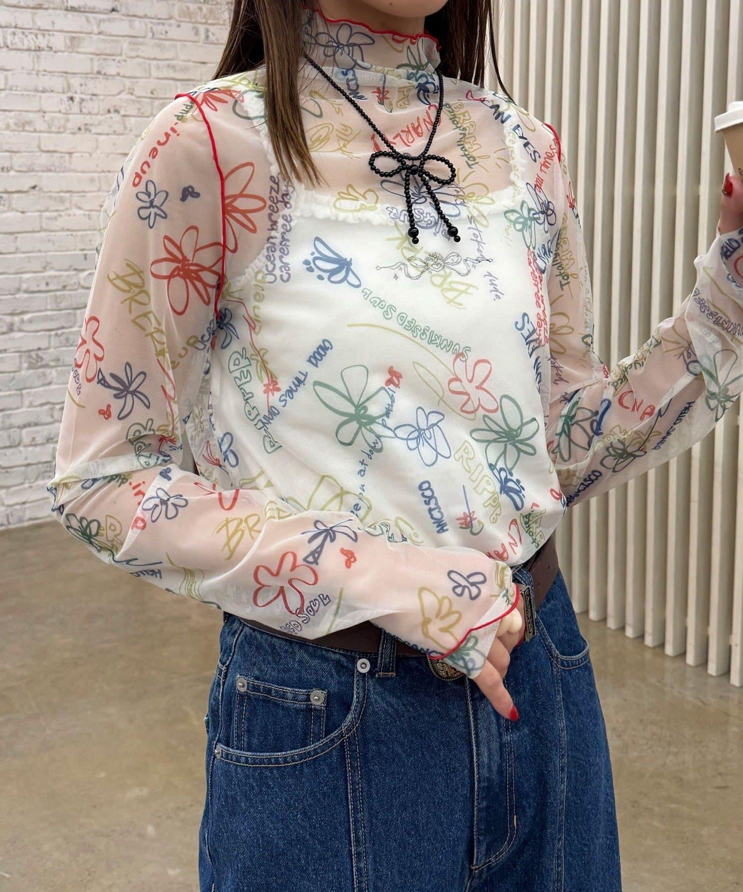 H.S塗鴉圖案透視上衣