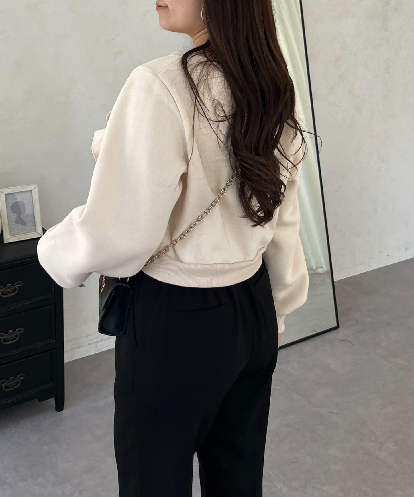 珍珠荷葉邊兩穿拼接衛衣