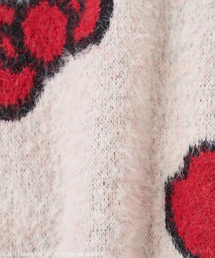 「HELLO KITTY」毛絨蝴蝶結全印花針織衫