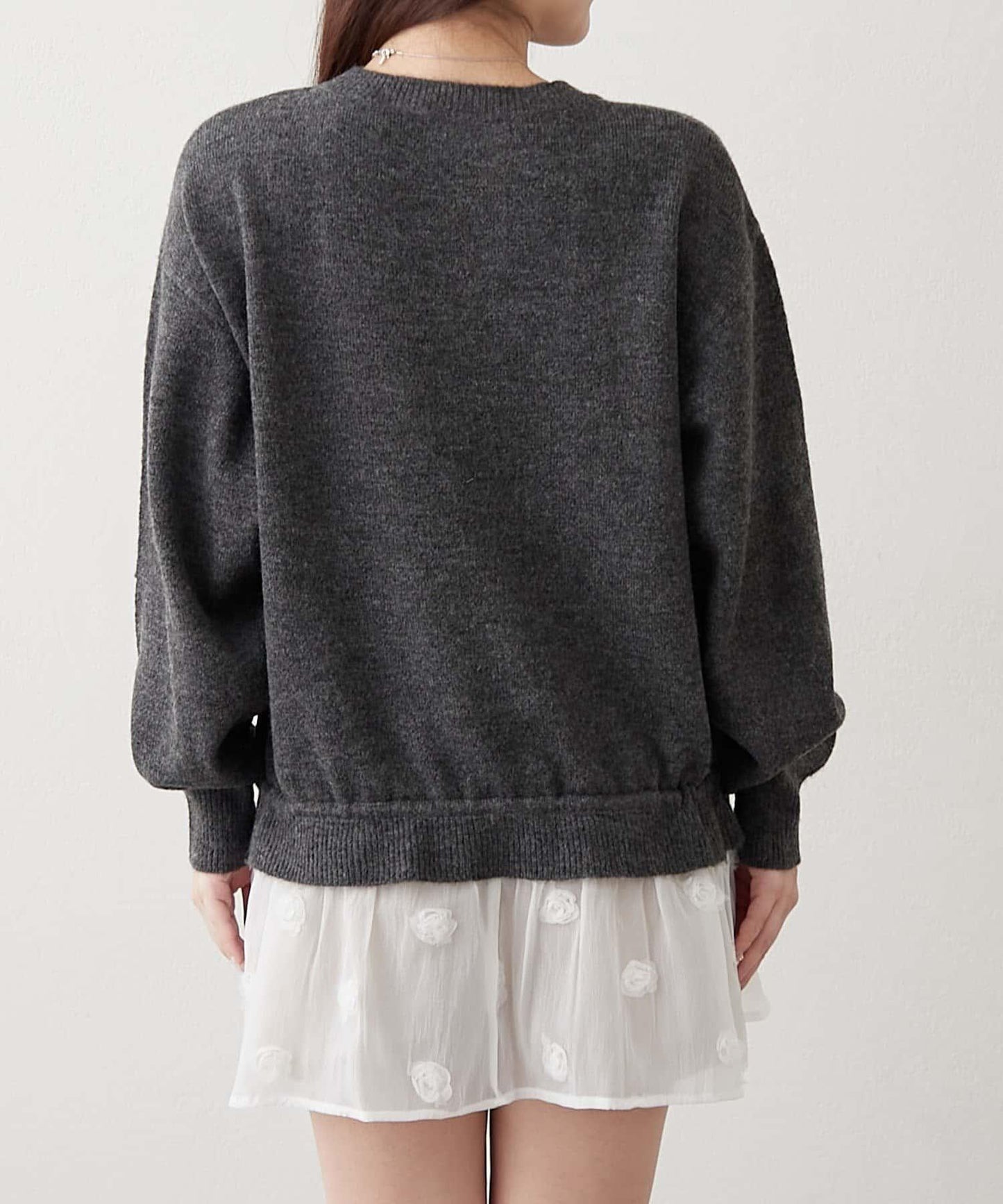 3D立體花朵裝飾針織長款上衣