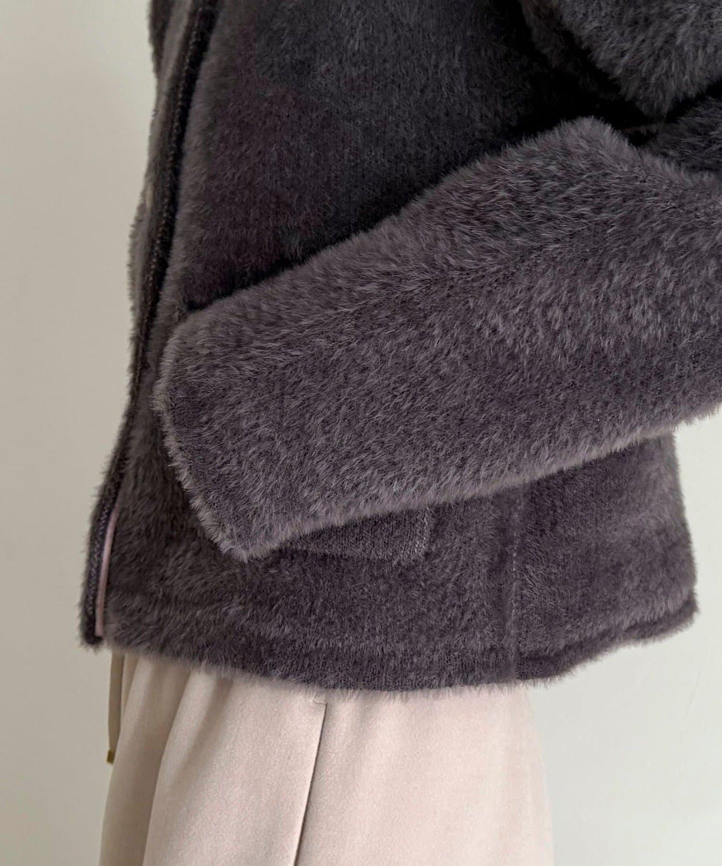 長毛內裡拼色夾克開衫